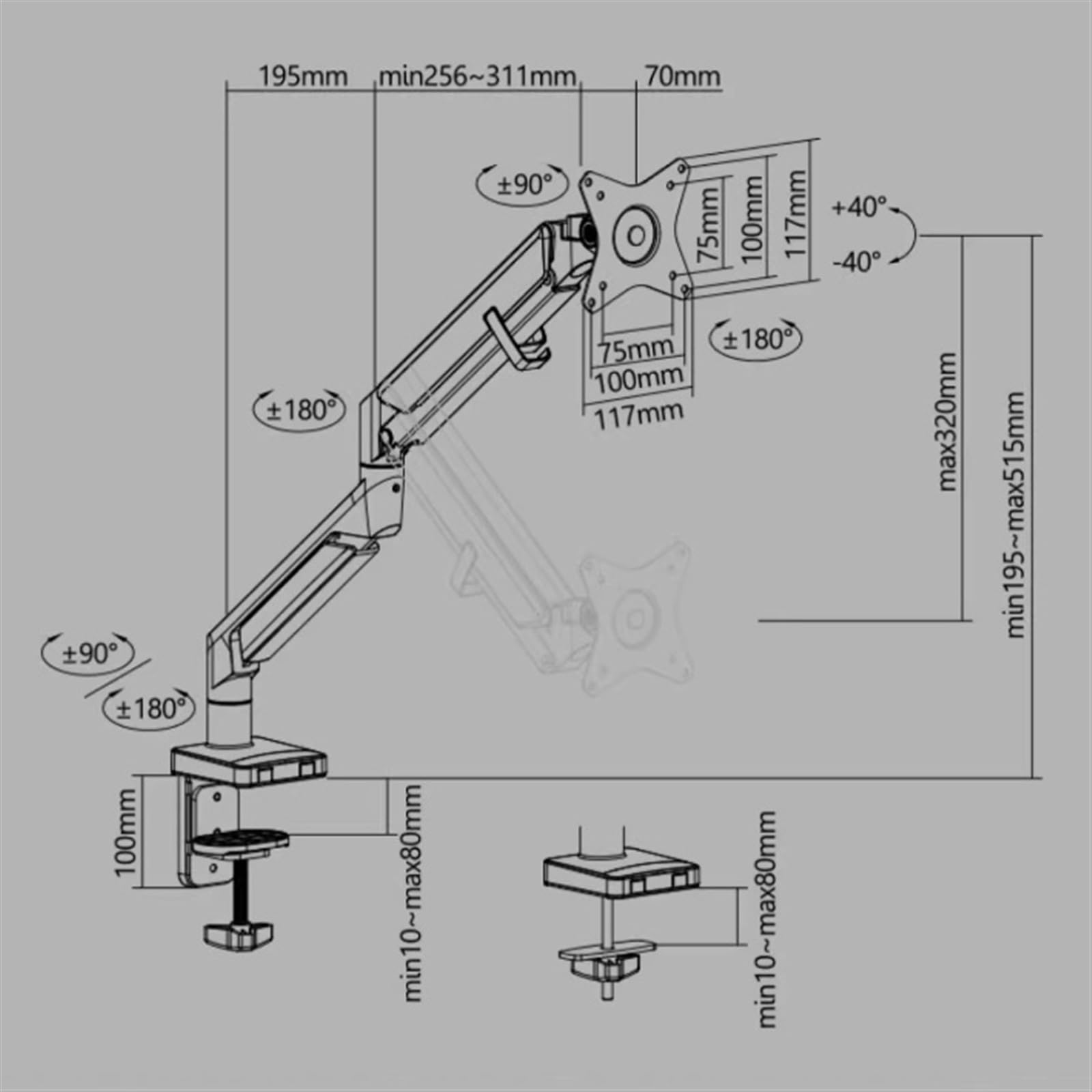 Ergonomic Adjustable Gas Spring Monitor Arm Stand for 17-32 Inch Screens - Single Monitor Desk Mount with USB Ports, C-Clamp & Grommet Base, VESA 75/100mm - Perfect for Home Office, Gaming Setup & Workspace Ergonomics