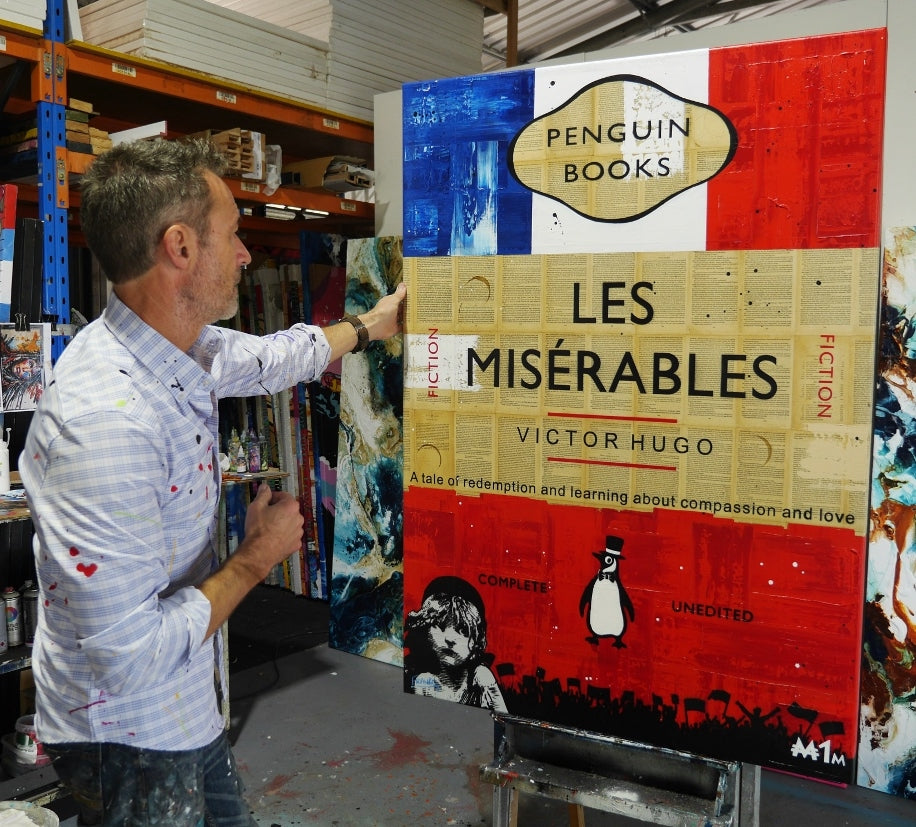 French Connection 140cm x 100cm Les Mis Urban Pop Book Club Painting - Modern Wall Art for Living Room, Bedroom & Office Decor