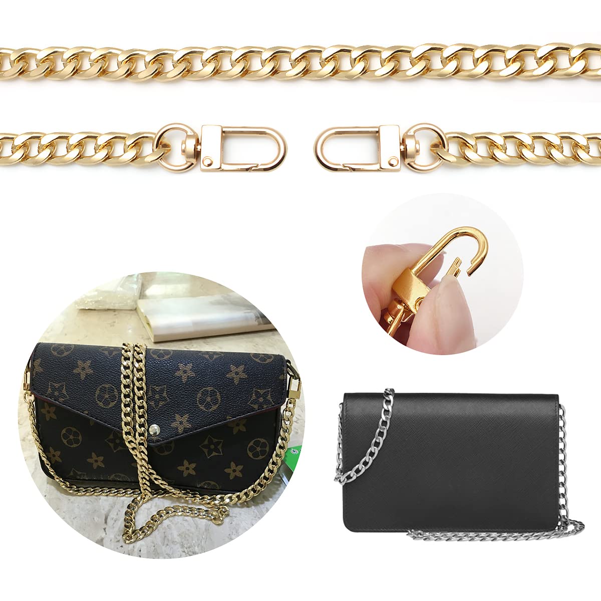 4-Piece DIY Iron Flat Chain Belt Set - Gold Metal Buckle (7.9