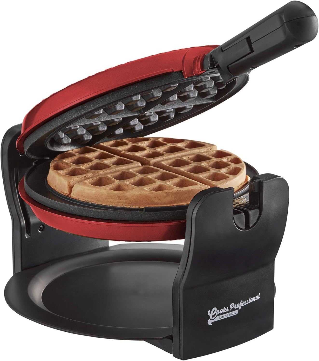 Professional Belgian Waffle Maker 920W - Rotary Electric Waffle Machine with Non-Stick Plates & Easy Clean - Perfect for Breakfast, Brunch, and Family Gatherings - Red