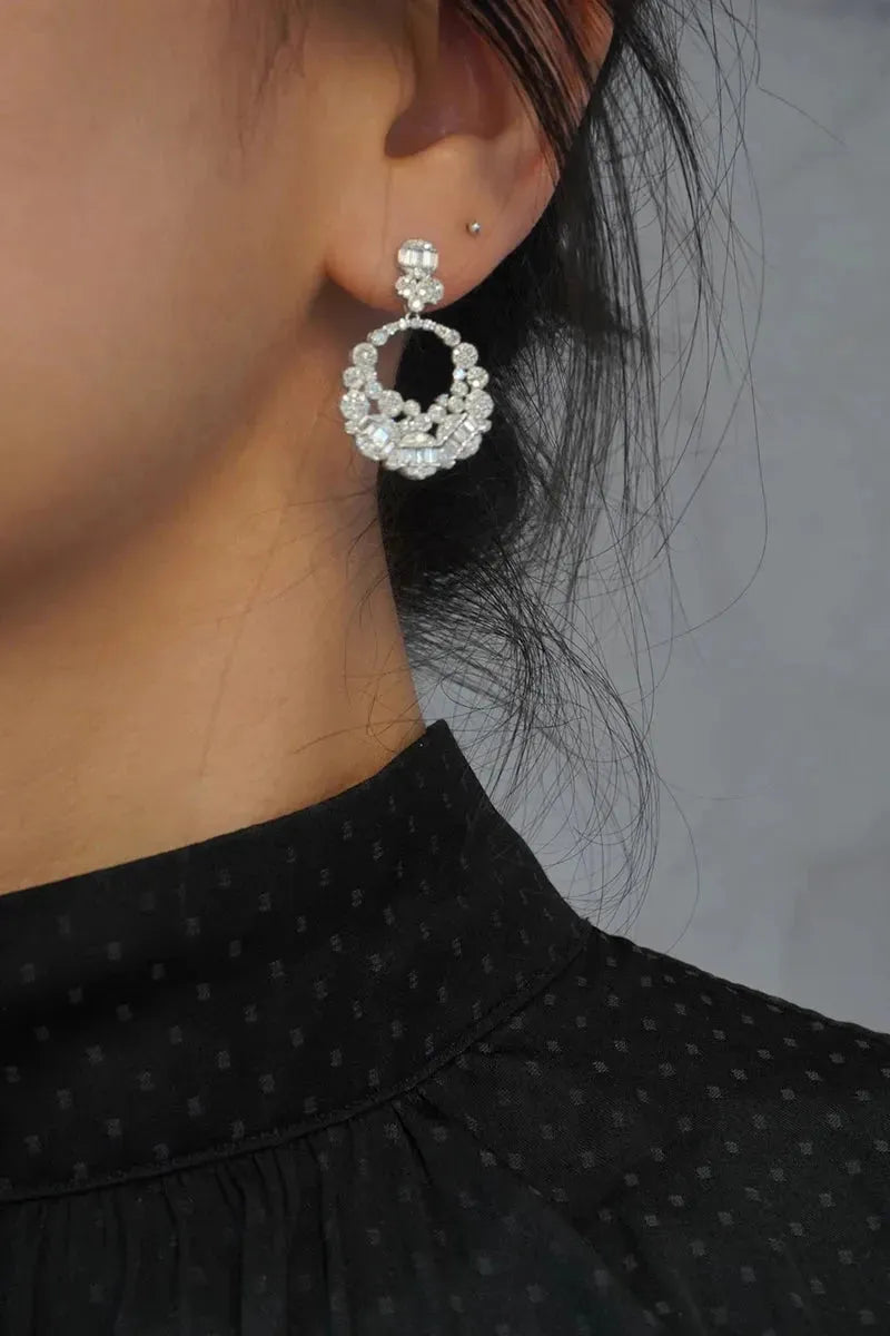 18K White Gold Diamond Earrings for Women - 1.92 Carat Natural Diamonds, Full Drilling Shiny Stud Earrings - Perfect for Engagement, Wedding, Anniversary & Special Occasions