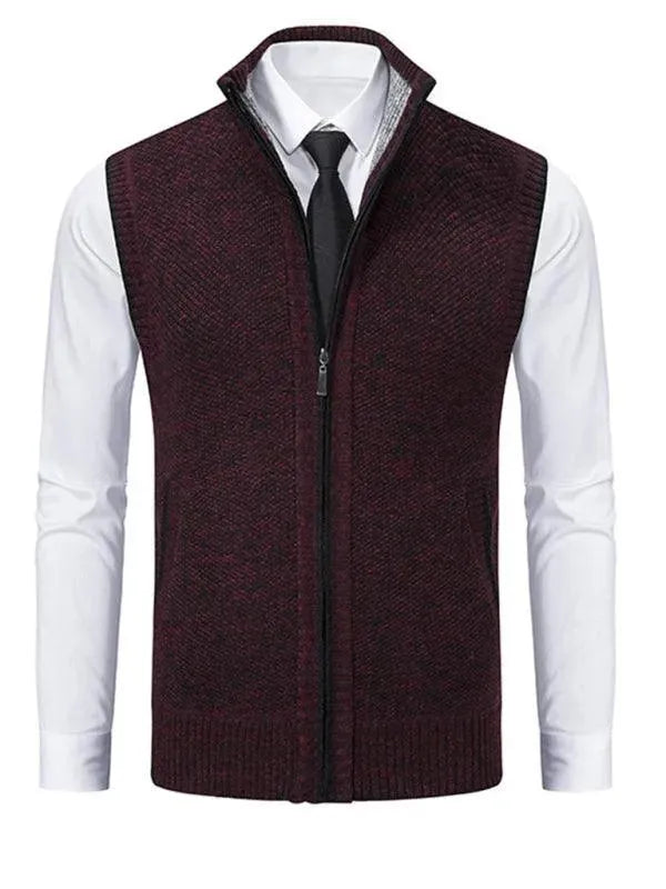 Men's Stand Collar Sleeveless Knit Vest - Slim Fit Casual & Layering Piece for Office, Outdoors & Fall Fashion