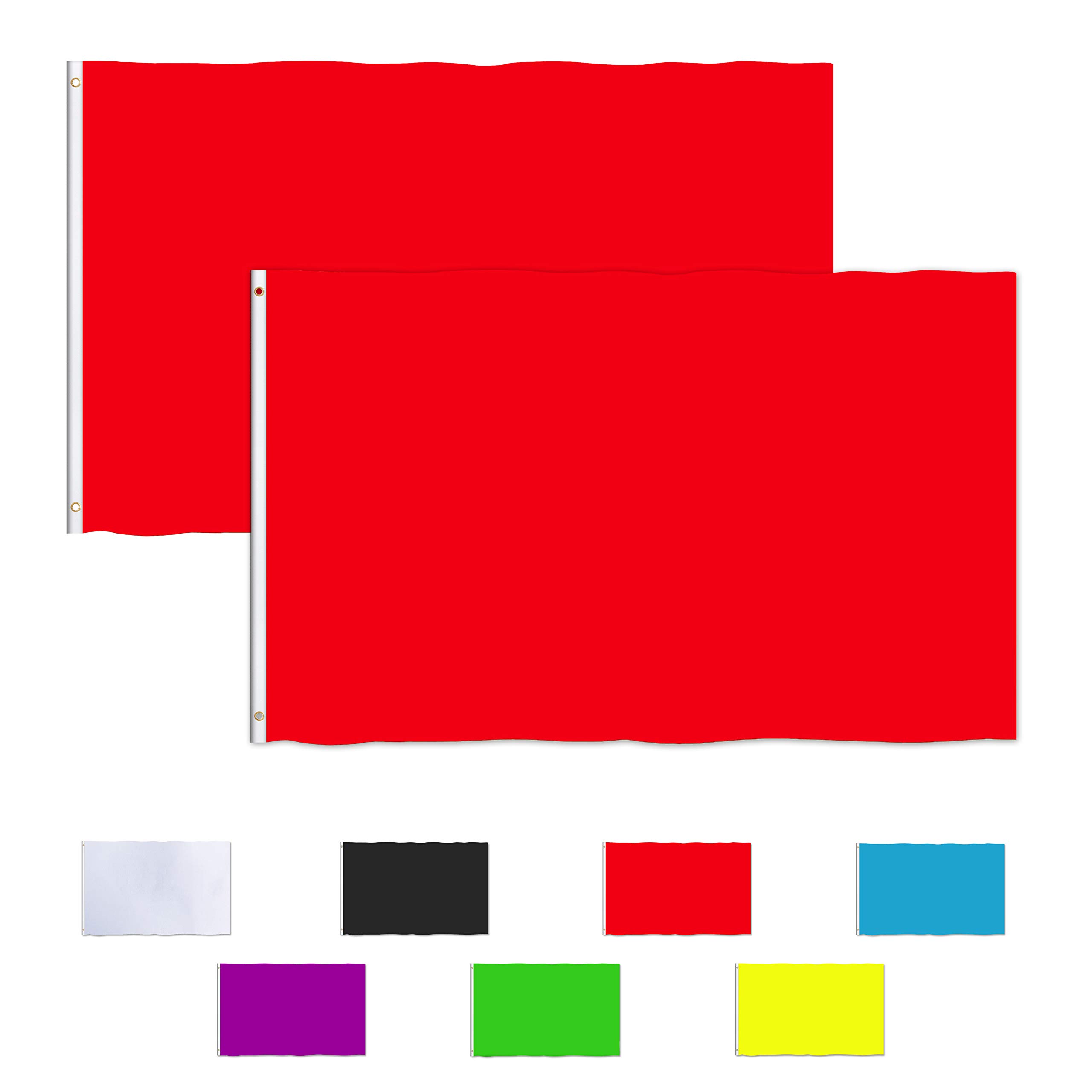 Premium 3x5 ft Solid Red Polyester Flag with Brass Grommets - 2 Pack - Durable Outdoor/Indoor Use for Parades, Sporting Events & Patriotic Decorations