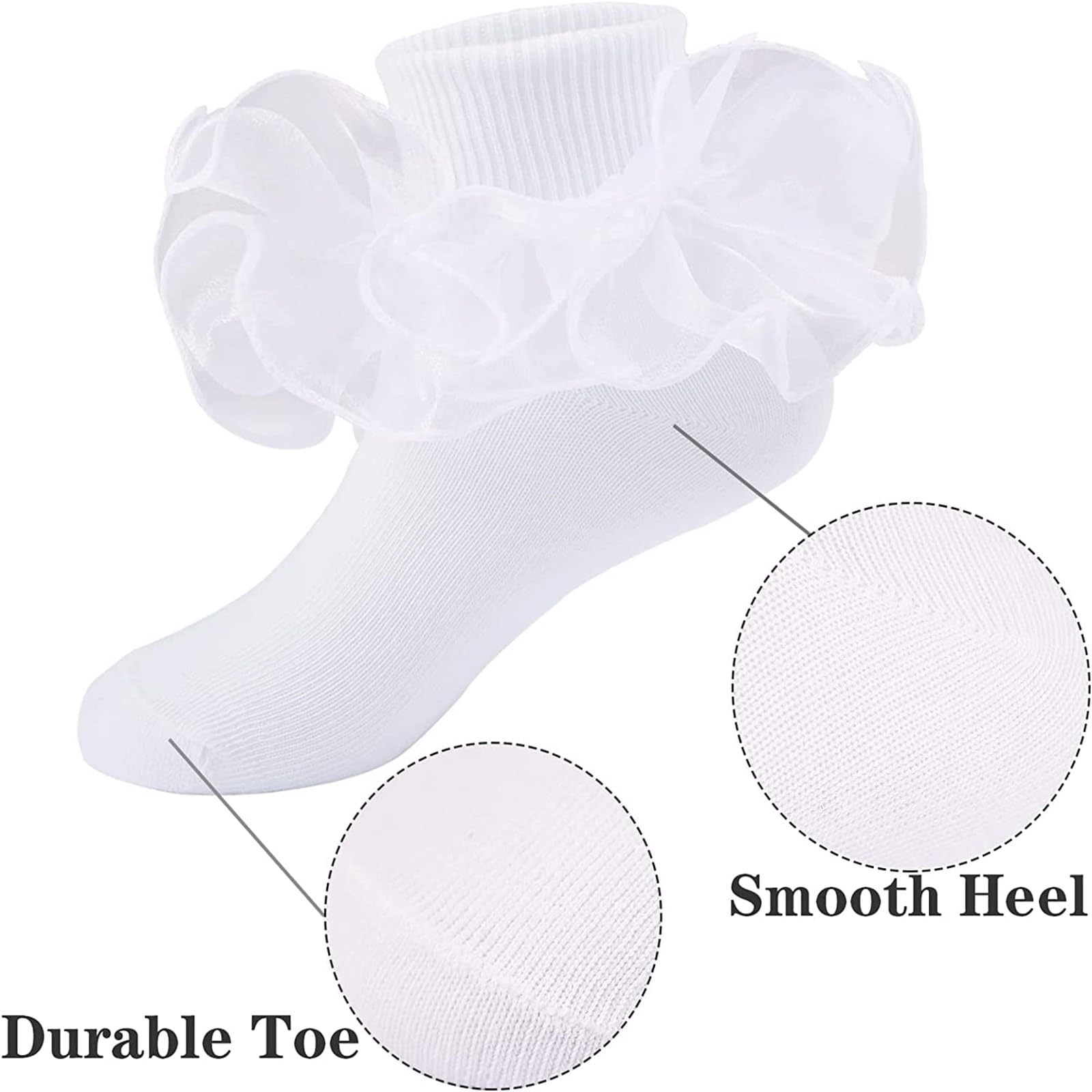 3 Pairs Baby Girls Lace Ankle Socks - White Ruffle Cotton Breathable Toddler Socks for Newborns & Little Girls - Perfect for Everyday Wear, Parties & Photo Shoots