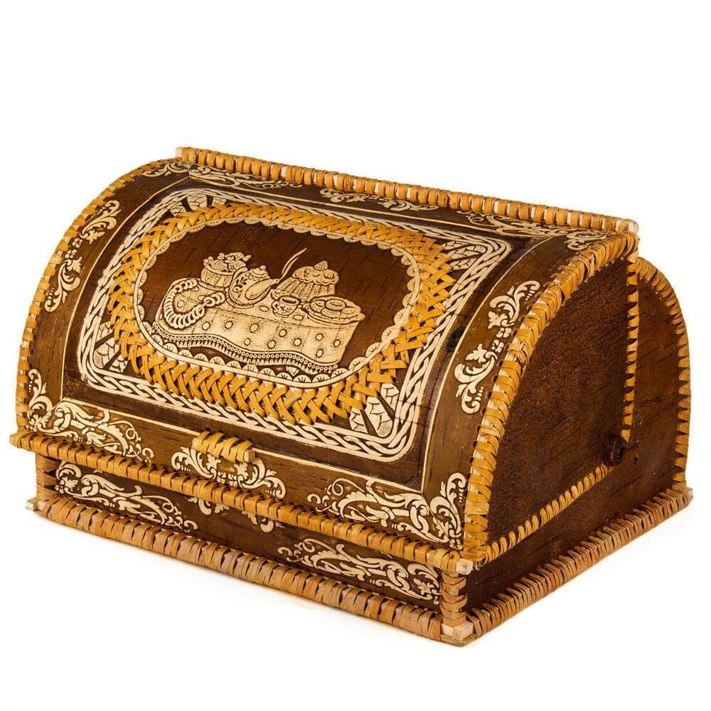 Hand Carved Birch Bark Bread Box - Large Food Storage Container for Bread, Pastries & Baked Goods | Rustic Kitchen Organizer for Countertop & Pantry Storage