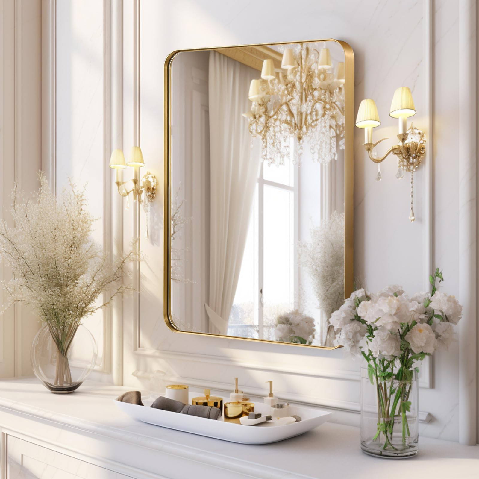 22x60 Inch Gold Framed Rectangle Bathroom Mirror - Elegant Metal Wall Mirror for Vanity, Living Room, Bedroom & Entryway Decor - Perfect for Modern Home and Bathroom Makeovers