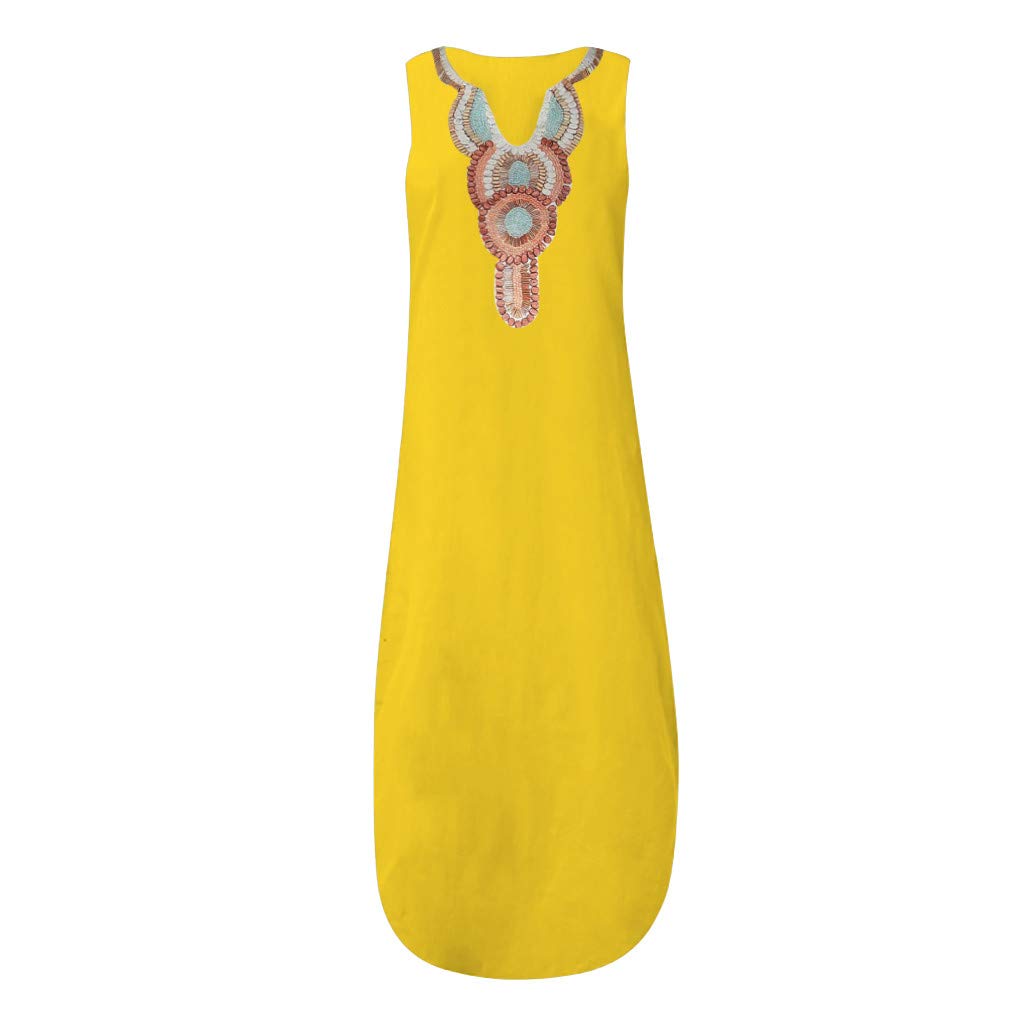 Women's Casual Short Sleeve Loose Plain Maxi Dress - Flowy Swing Long Summer Dress in Yellow | Perfect for Beach, Vacation & Everyday Wear