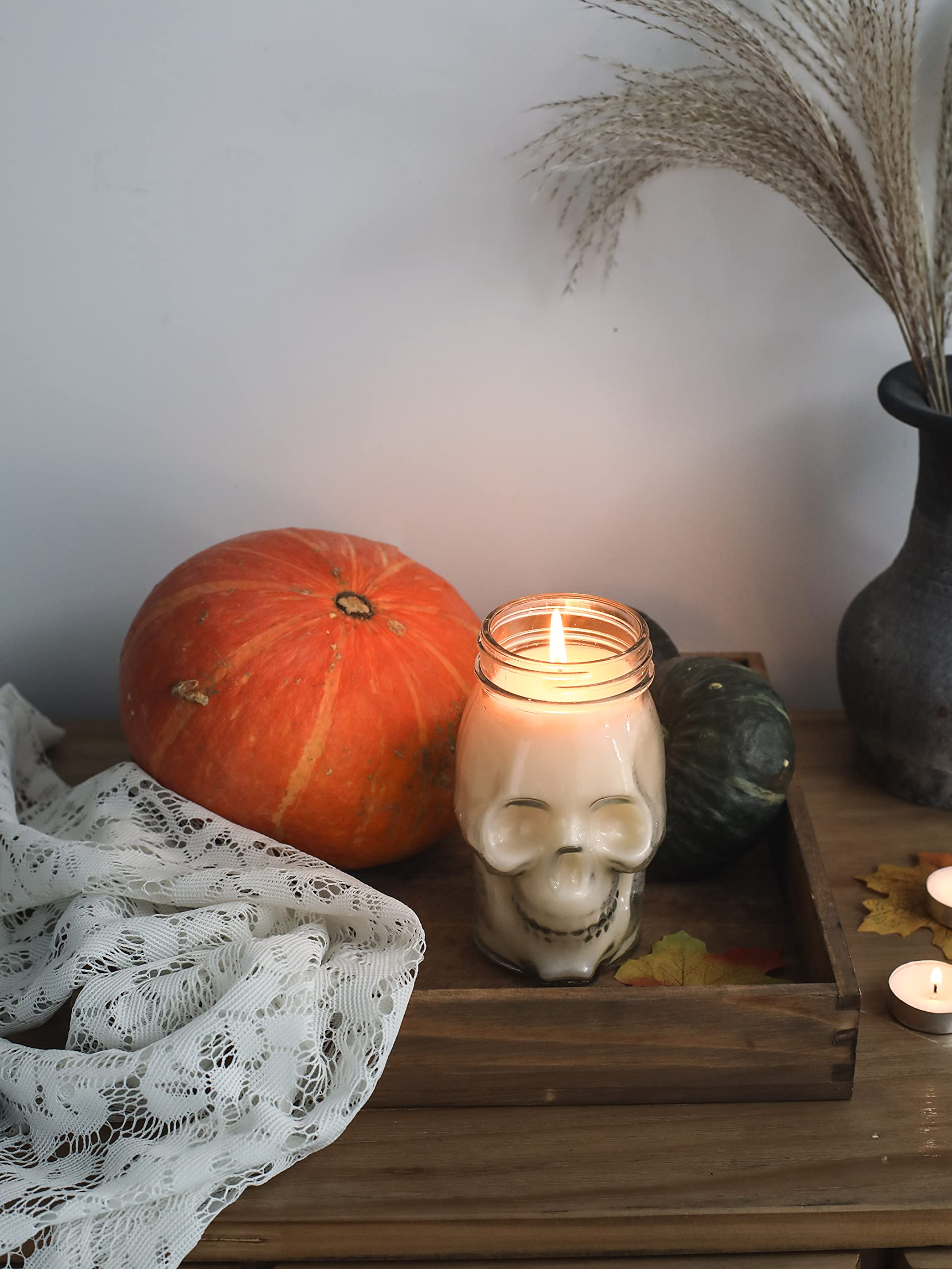 Gothic Skull Candle - Large White Halloween Decorative Candle for Home, Table, Bar & Indoor Decor | Perfect for Halloween Party, Gothic Room Decor & Spooky Atmosphere