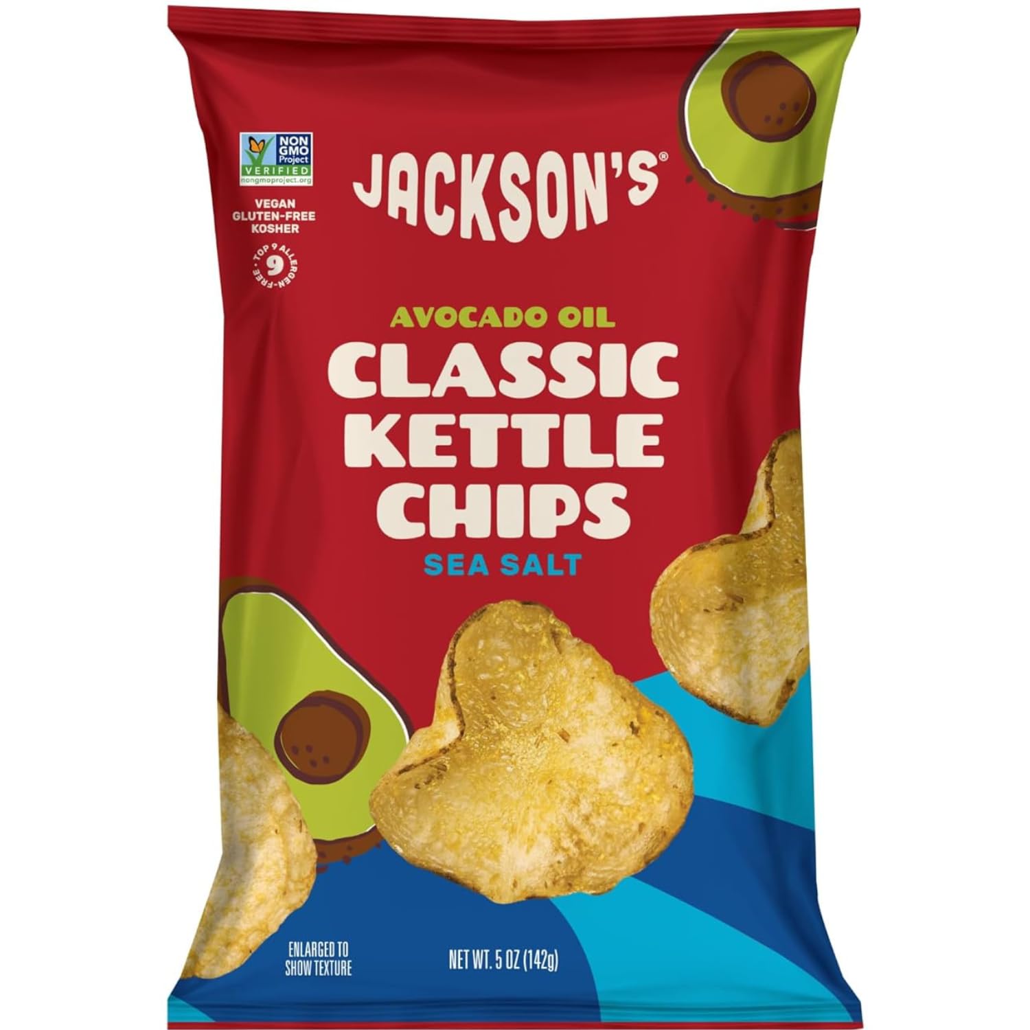 Jackson’s Classic Sea Salt Kettle Chips (5oz, Pack of 7) - Premium Avocado Oil, Gluten Free, Vegan, Kosher Snacks - Shark Tank Featured Product - Perfect for Parties, Picnics & Healthy Snacking