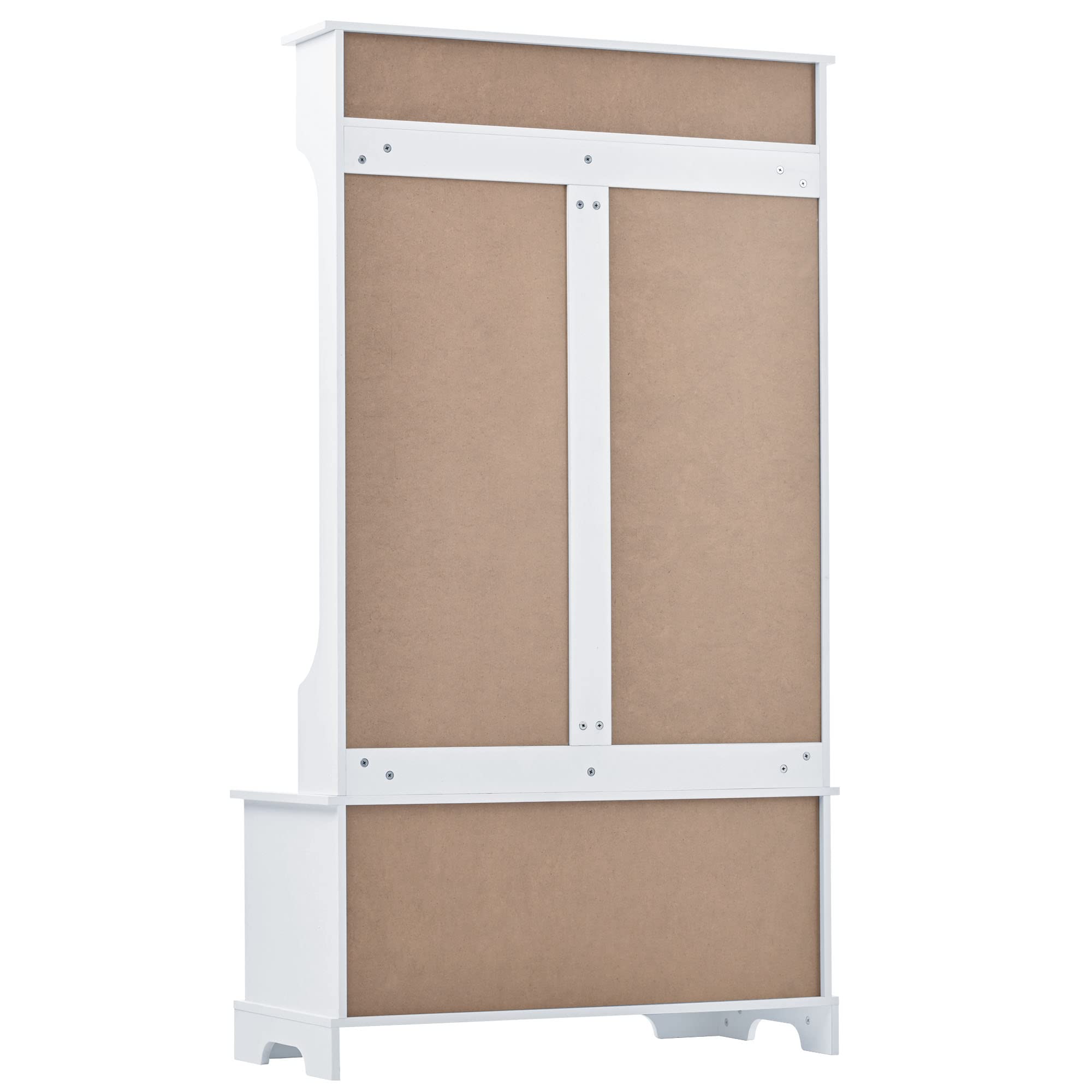 Polibi Hall Tree with 2 Flip Shoe Storage Drawers, 4 Metal Hooks, 3 Top Shelves & Entryway Bench - White Coat Rack for Living Room, Bedroom & Hallway Organization | Perfect for Small Spaces & Home Entry Storage