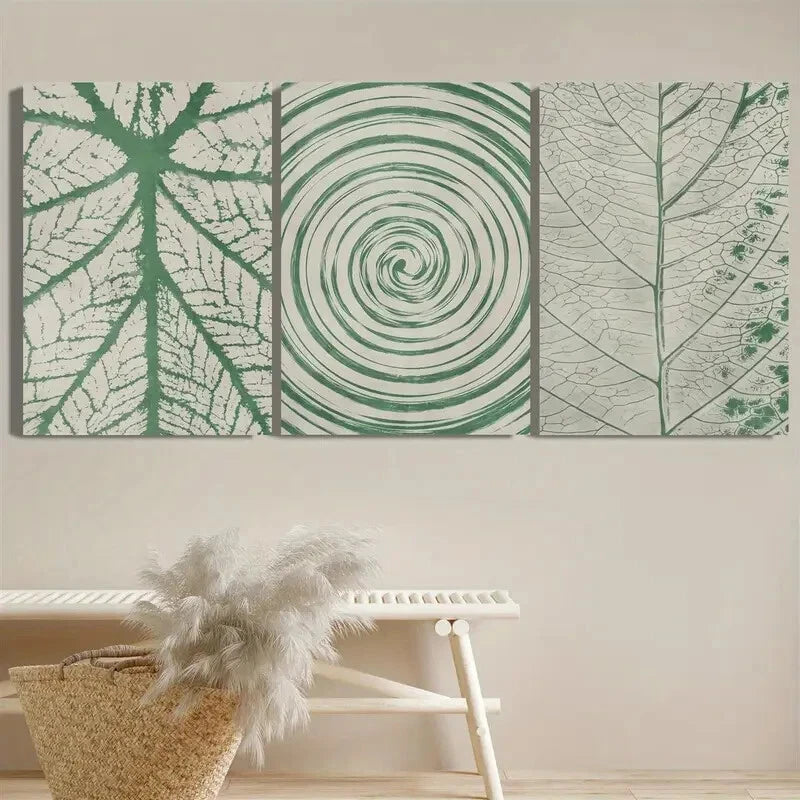3-Piece Abstract Botanical Leaf Metal Wall Art Prints - Ready to Hang Home Decor for Living Room, Bedroom & Office