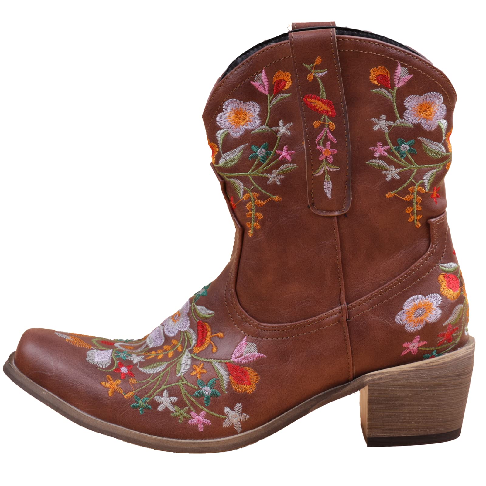 SO SIMPOK Women's Classic Cowgirl Boots - Retro Western Ankle Boots with Embroidered Design for Country Dancing, Rodeo & Fashion Outfits