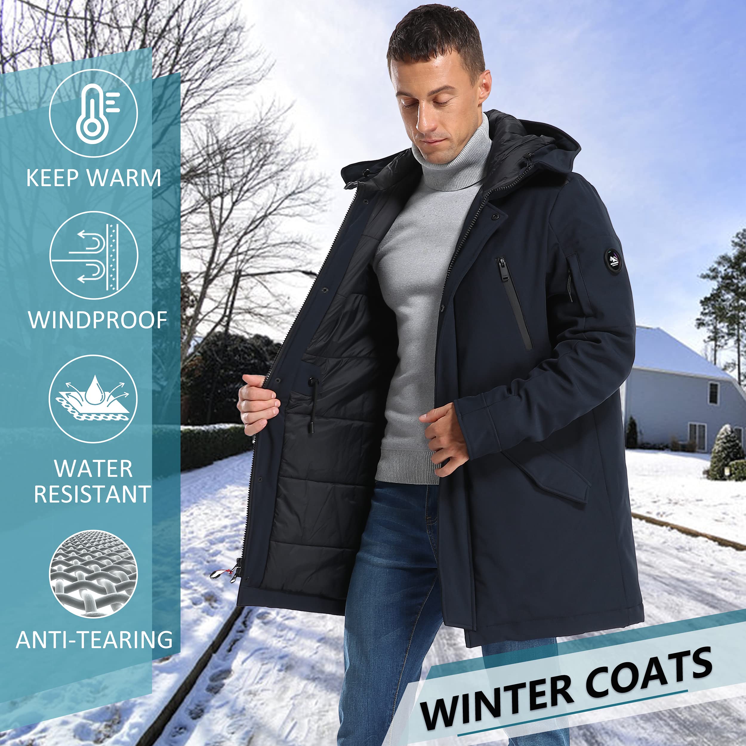 Men's Classic Hooded Puffer Parka Jacket - Warm Winter Coat with Vegan Down Filling (XS-3XL) | Waterproof Windproof Outdoor Jacket for Snowboarding, Skiing & Cold Weather Activities