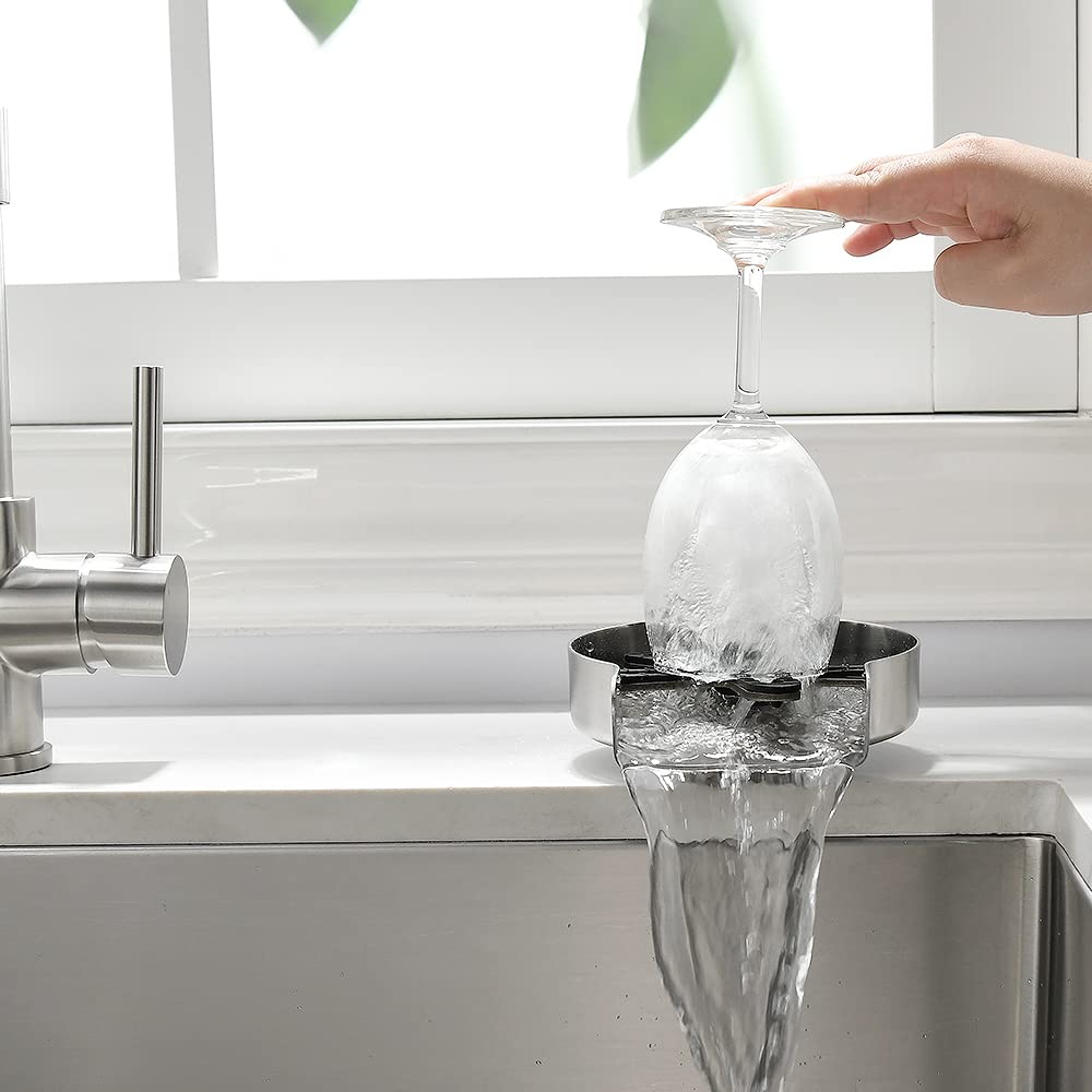 OWOFAN Brushed Nickel Kitchen Sink Faucet with Glass Rinser - High Arc Pull Down Sprayer, Durable Stainless Steel Construction - Perfect for Modern Kitchens, Dish Washing & Bar Cleaning