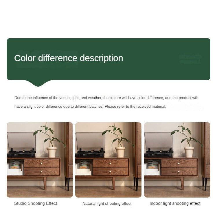 Solid Oak Wood TV Stand with Glass Sliding Doors - Modern Entertainment Center for Living Room, Bedroom & Home Theater