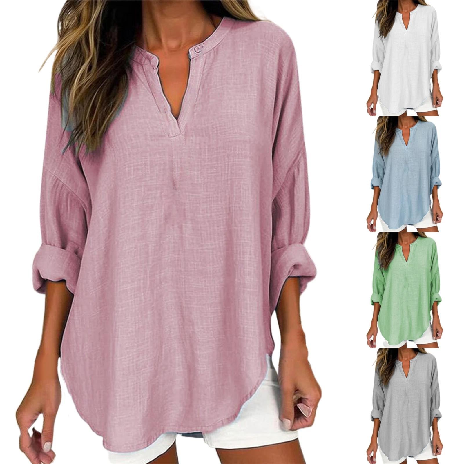 GIERIDUC Women's Long Sleeve Oversized T-Shirt - Loose Casual V-Neck Tunic Top with Side Slit & Roll-Up Sleeves | Soft Comfortable Blouse for Everyday Wear, Work & Lounge