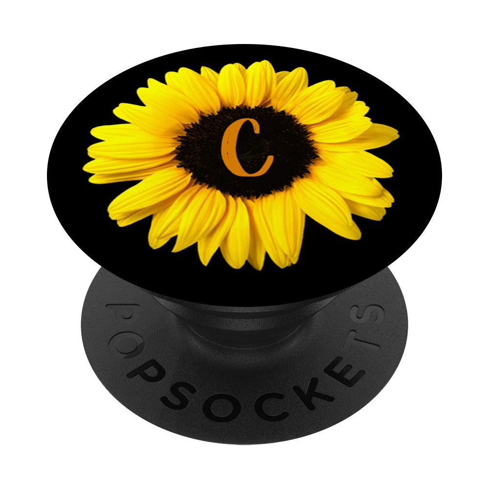 Yellow Sunflower Monogram PopGrip with Letter C - Swappable Phone Grip for iPhone, Samsung & Tablets - Perfect for Summer, Gifts & Everyday Use