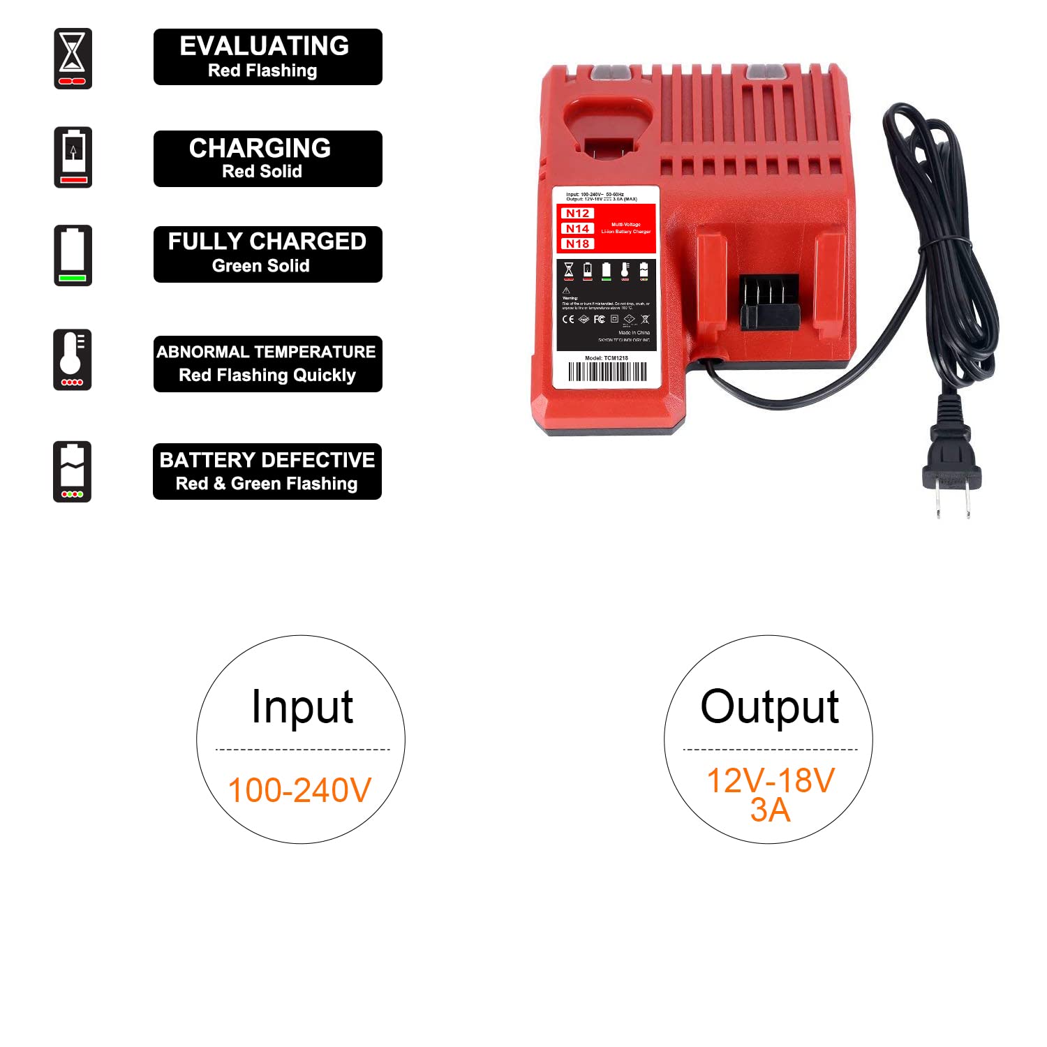 SKYON 18V/12V Fast Battery Charger Replacement for Milwaukee M12 & M18 Power Tools - Compatible with 48-59-1808, 48-11-1860, 48-11-1850, 48-11-1880, 48-11-1840, 48-11-2420 - Ideal for Drills, Saws & Power Tools Charging