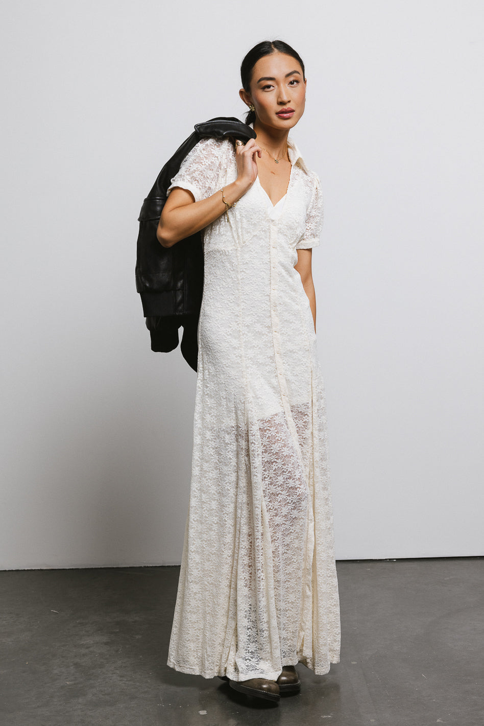 Elegant Cream Lace Button Up Dress for Women - Perfect for Weddings, Parties & Special Occasions