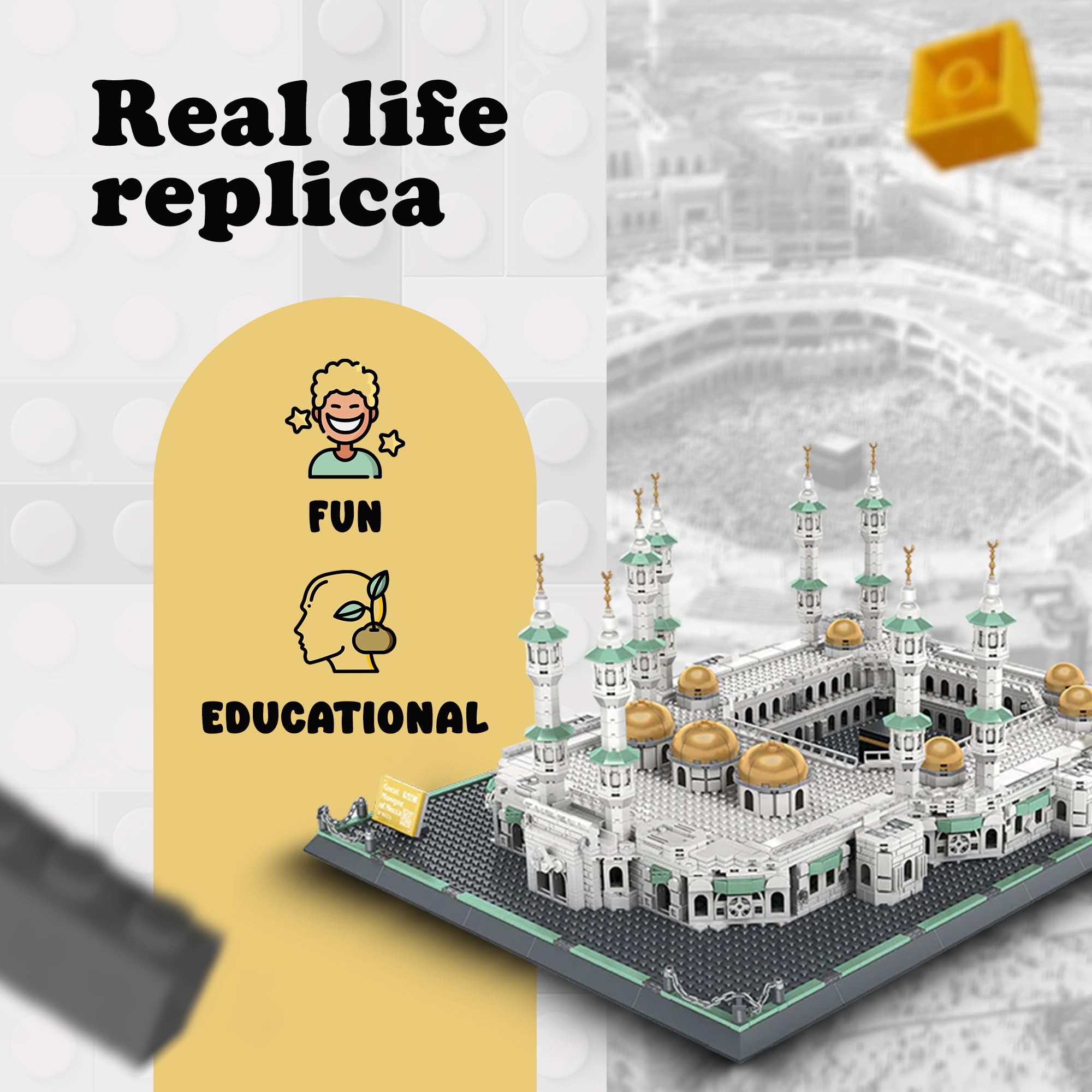 Alif and Friends Masjid Al Haram Building Blocks Set - 2000+ Pieces Islamic Educational Toy, Perfect Eid Gift for Kids | Mecca Grand Mosque Model for Creative Play & Islamic Learning