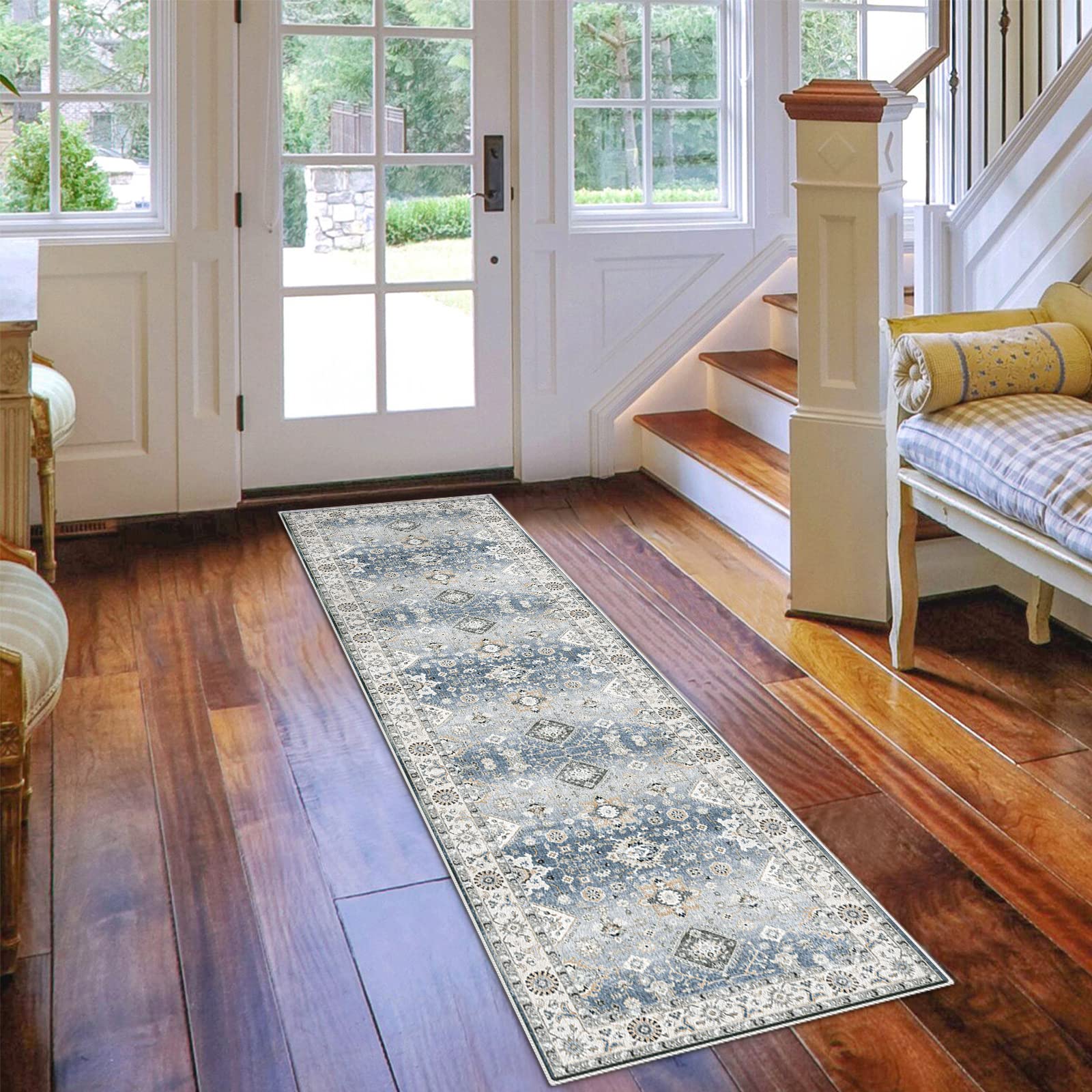 HY HAO YUN LAI Non-Slip Runner Rug for Hallways & Kitchens - Ultra Soft Washable Long Farmhouse Rug, Non-Shedding Accent Rug (Grey, 2x7 ft) - Perfect for Entryways, Bedrooms & High-Traffic Areas