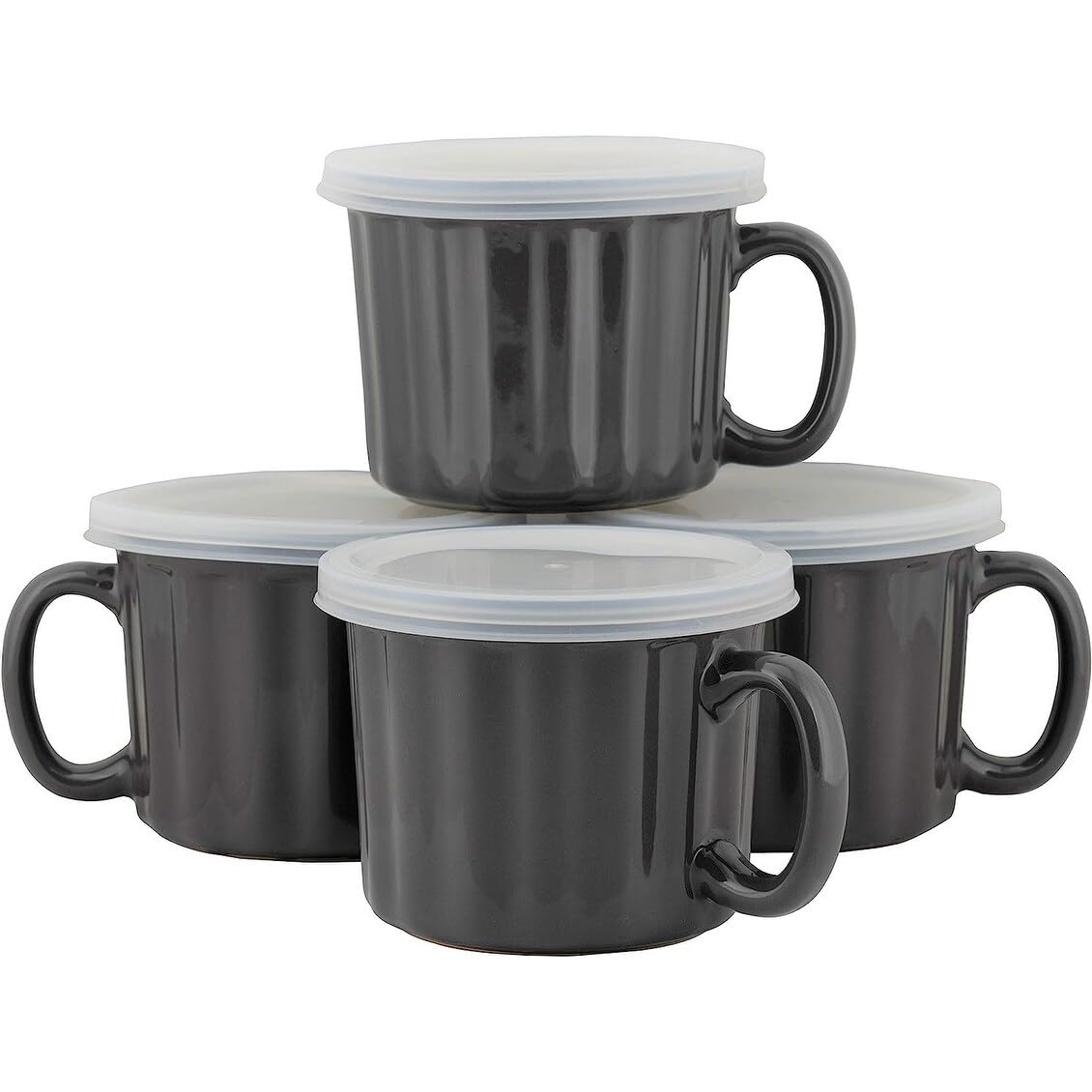 Strawberry Street 16 oz Soup Mugs with Lids - Set of 4 Turquoise Ceramic Bowls for Soup, Cereal, Pasta & Hot Drinks - Microwave & Dishwasher Safe