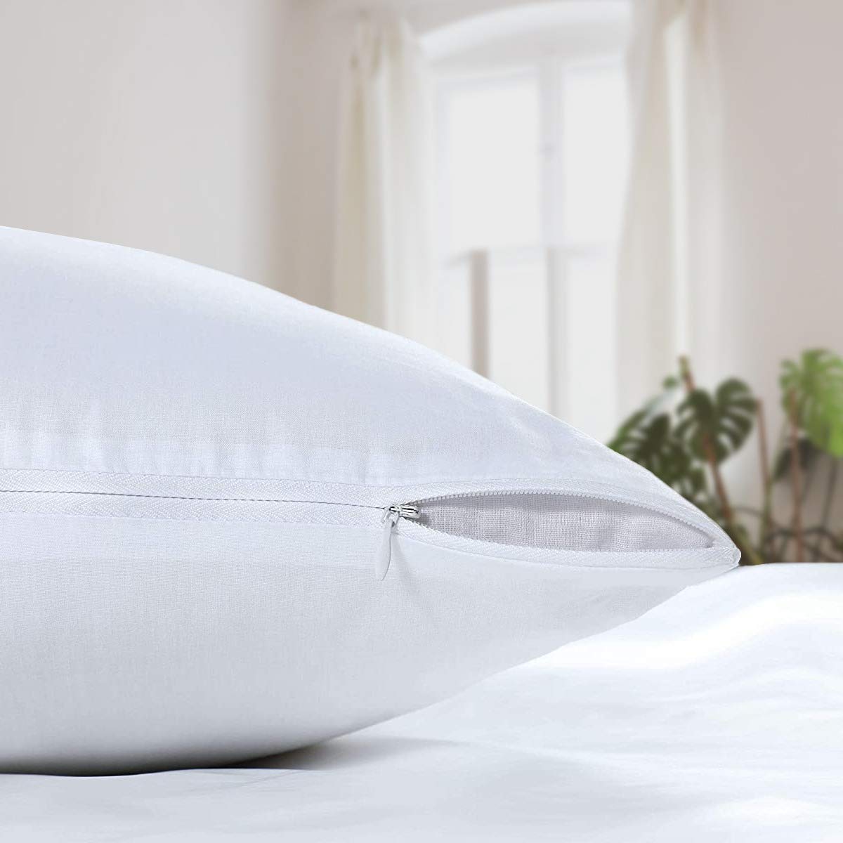 Premium 100% Cotton Zippered Pillow Protectors (Pack of 4) - Breathable, Dust Mite Proof, Hypoallergenic Bedding Covers - UK Standard Size 48x74cm - Ideal for Allergy Sufferers & Luxury Home Decor