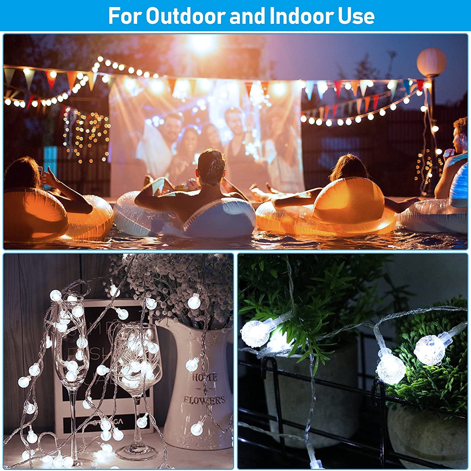 200 LED Outdoor String Lights 2 Pack - 66ft Battery Operated Waterproof Fairy Lights with Remote Control, 8 Lighting Modes (Cool White) - Perfect for Backyard, Patio, Wedding, Christmas Party & Indoor Decor