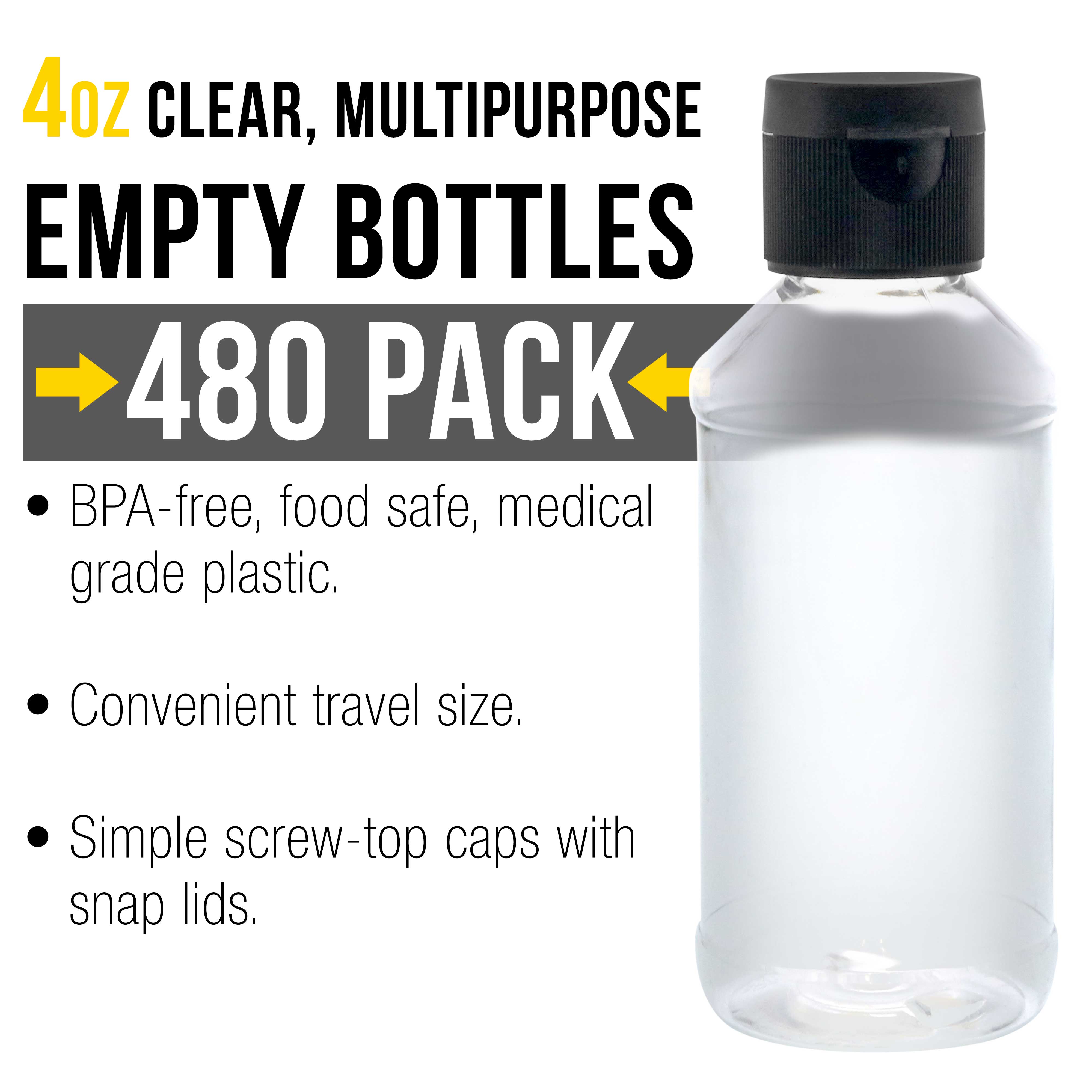 4oz Squeeze PET Plastic Bottles with Flip Cap - BPA Free, Food Safe, Medical Grade for Acrylic Pouring Paint, DIY Crafts, Art Supplies (Pack of 480) - Perfect for Paint Storage, Resin Mixing & Travel Size Toiletries