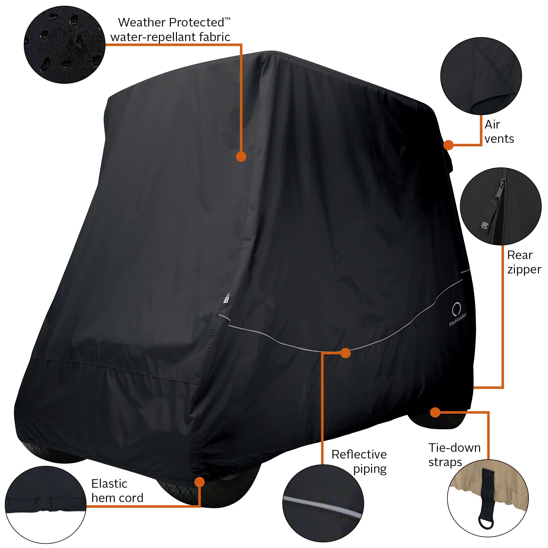 Classic Golf Cart Cover for 4-Person, Black - Quick-Fit Protection on Fairway