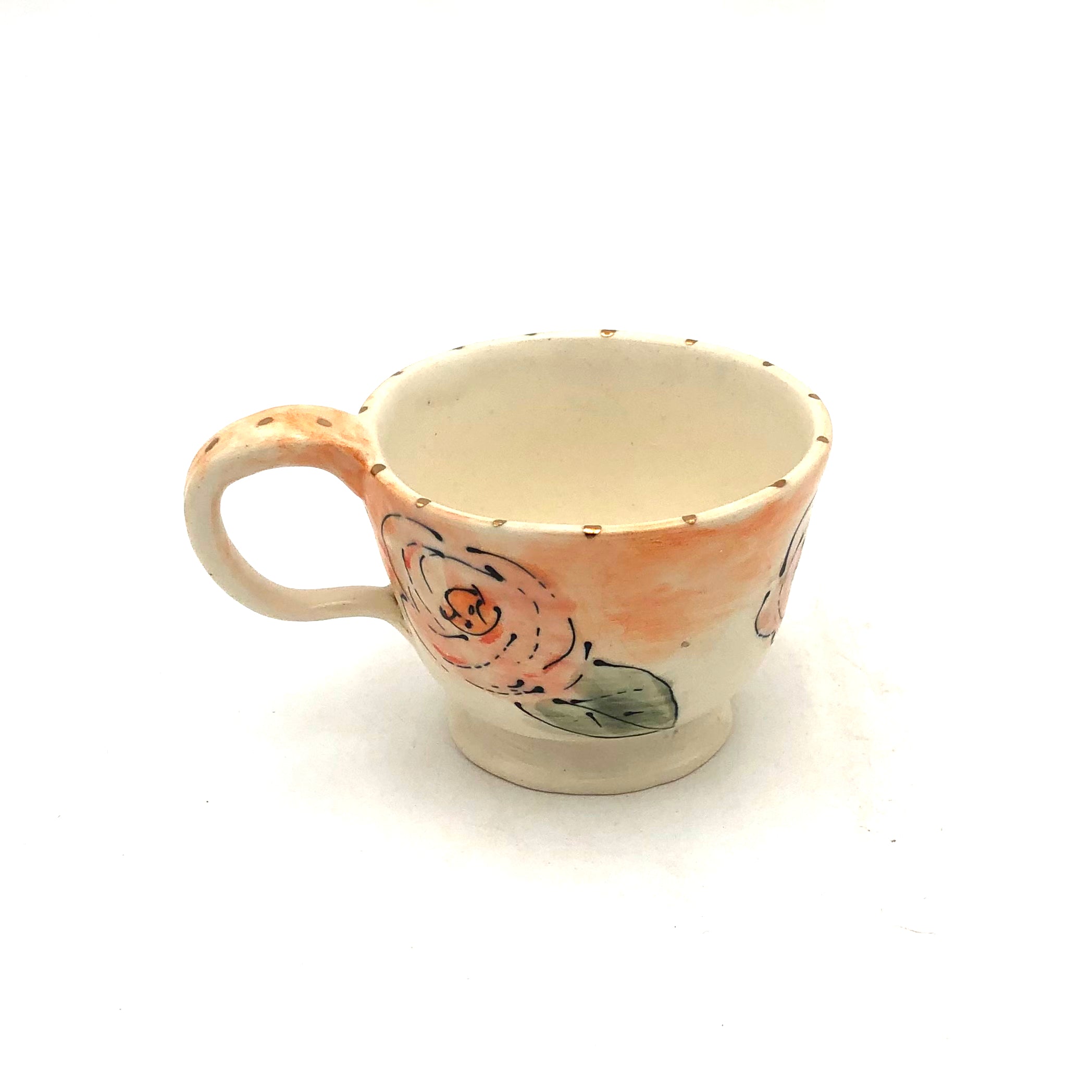 Handpainted Porcelain Tea Cup and Saucer Set with Gold Lustre - Elegant Floral Design for Afternoon Tea, Coffee Break, and Gift Giving