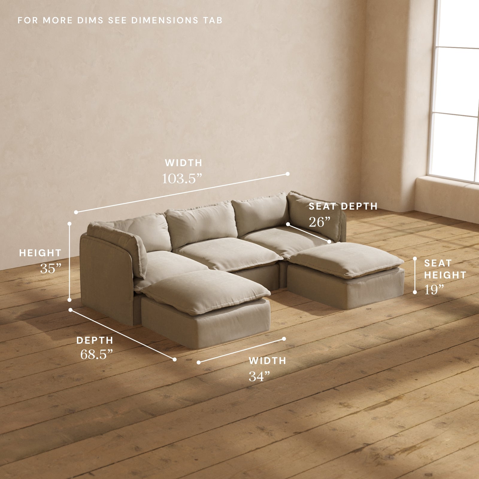 Modular Performance 3-Seater U-Shaped Sectional Sofa in Dune Color | Relaxed Blend Fabric | Perfect for Living Room, Family Room & Home Theater Seating