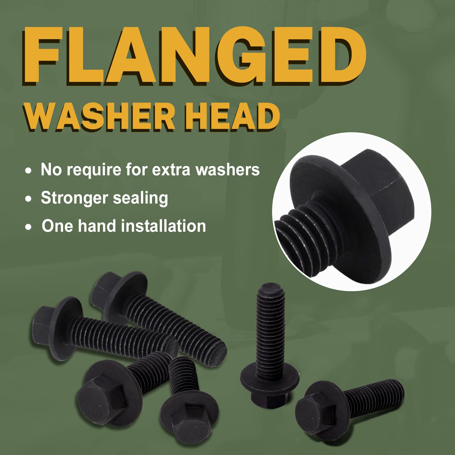 LIONMAX M10 x 60mm Grade 10.9 Carbon Steel Flanged Hex Head Bolts - Black Oxide Finish, Anti-Rust (Pack of 15) - Ideal for Automotive, Machinery & Construction Applications