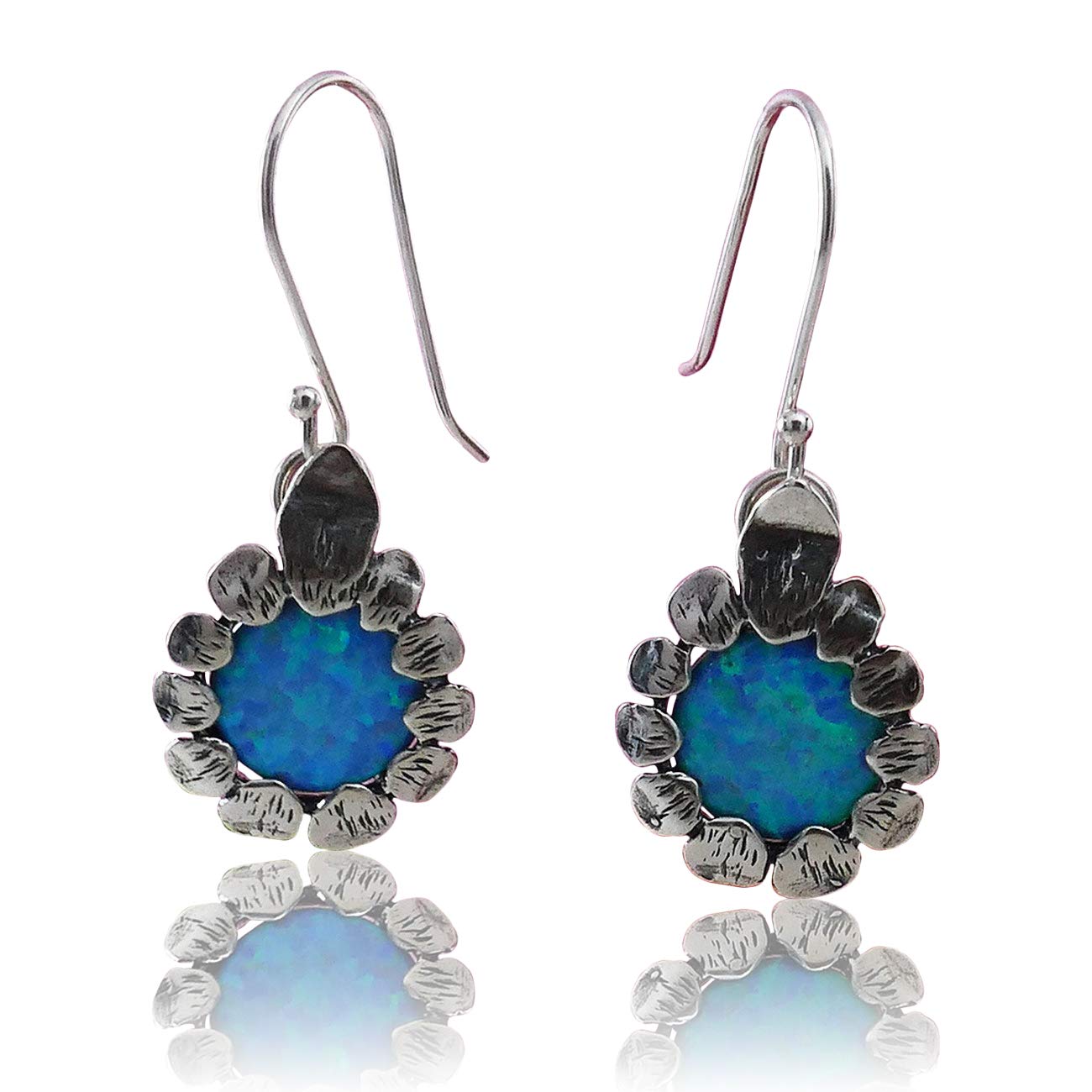 Elegant 2.2 Carat Blue Opal Sterling Silver Dangle Earrings for Women | 925 Silver Jewelry | Perfect for Parties, Weddings & Special Occasions