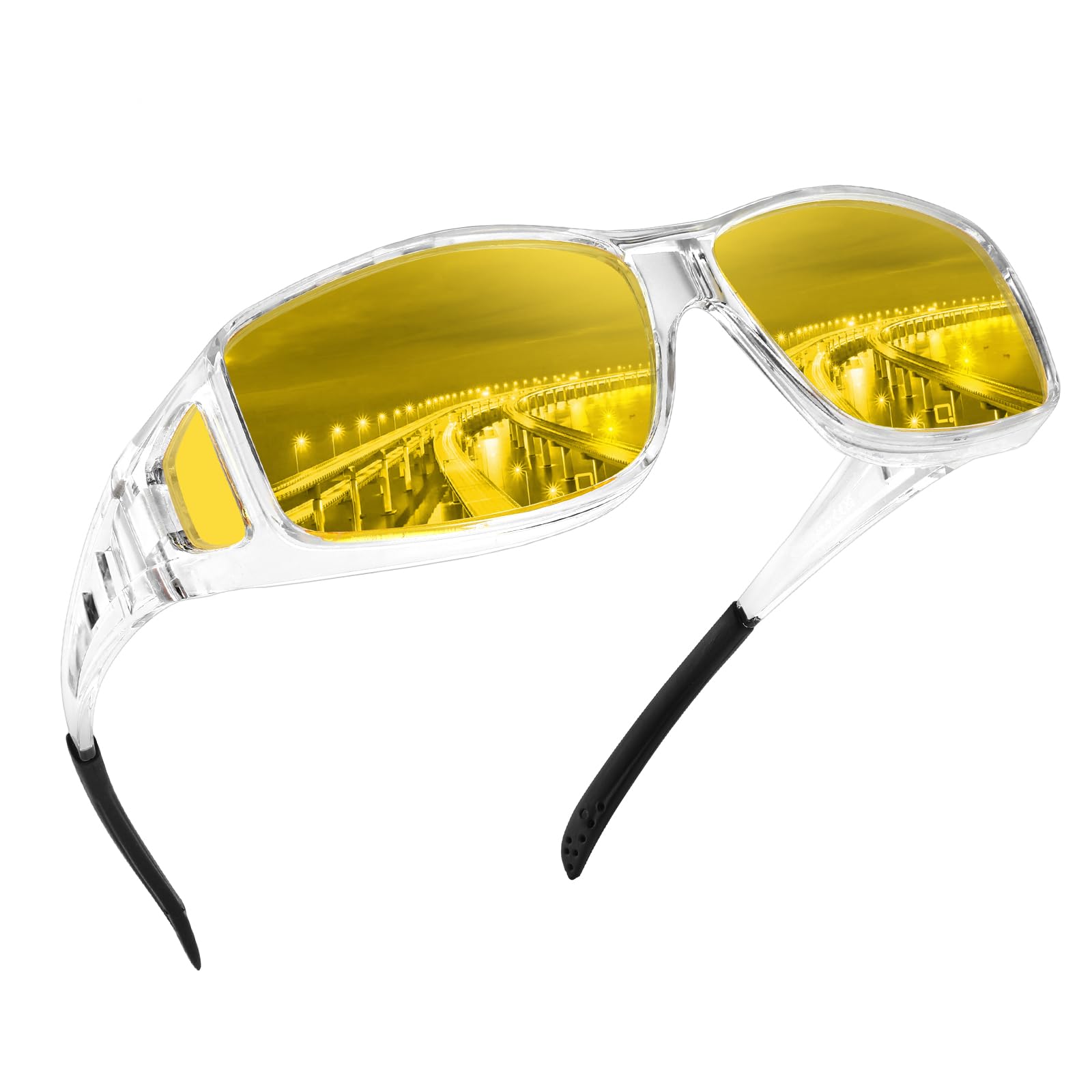 Tnnaiko Polarized Night Driving Glasses for Men - Anti-Glare Night Vision Sunglasses Fit Over Prescription Glasses - Perfect for Night Driving, Evening Commutes & Low Light Conditions