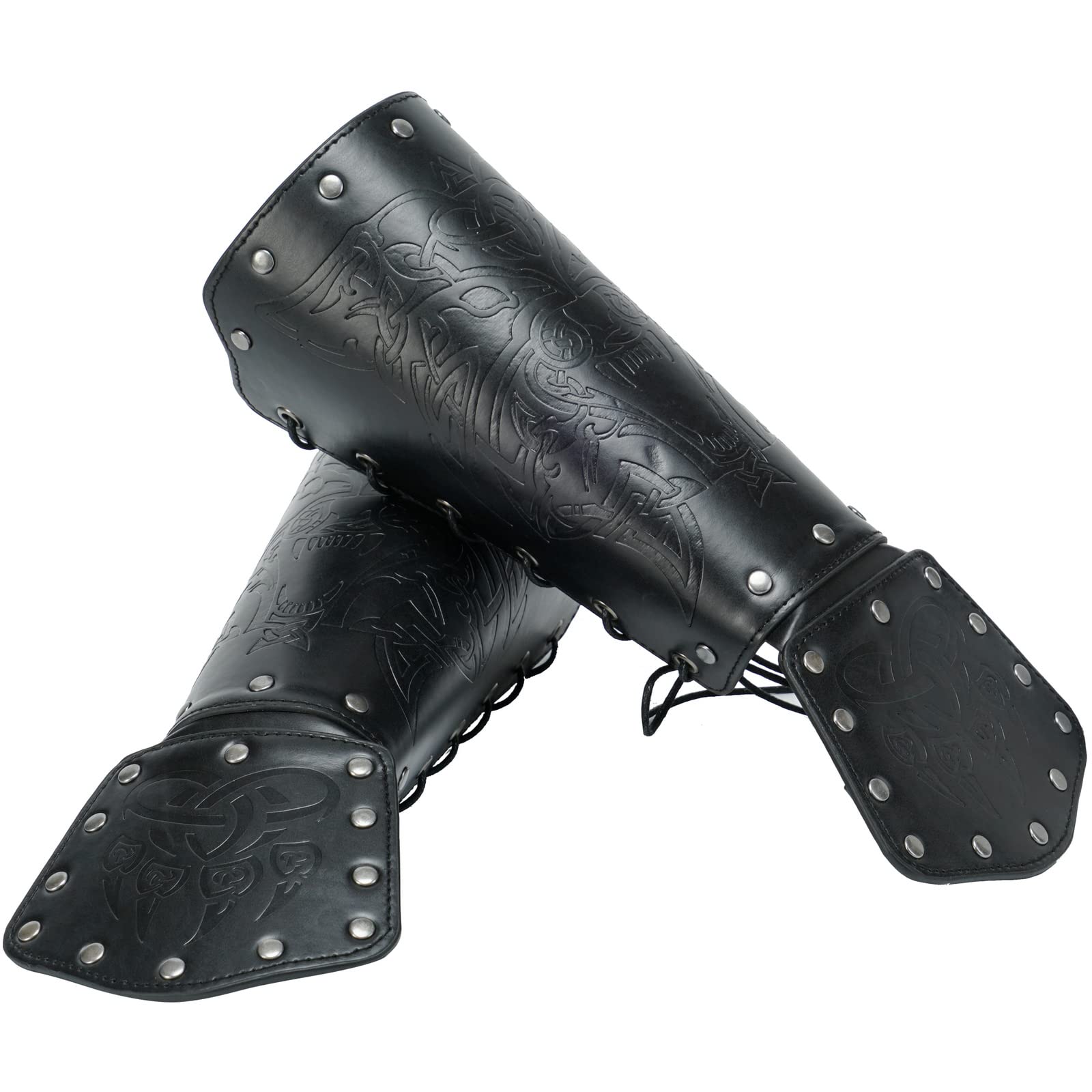 JAOYU Medieval Leather Bracer Set - 2PCS Viking Armor Vambrace Wrist Guards for LARP, Cosplay & Renaissance Faires - Premium Leather Gauntlets for Historical Reenactment & Fantasy Costumes