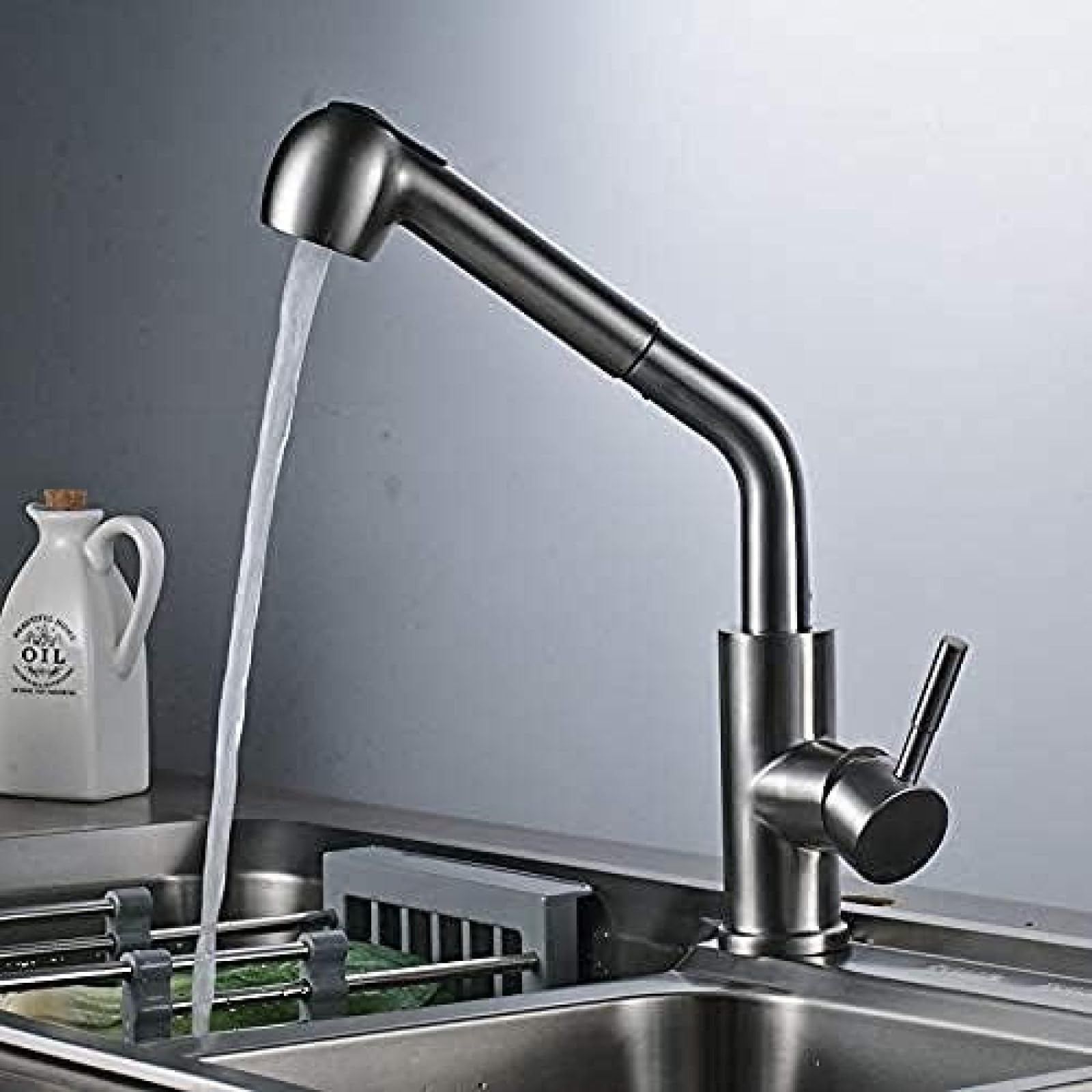 CRJUS Stainless Steel Single Handle Kitchen Sink Faucet with Pull Out Sprayer & Swivel Spout - 2 Function Brushed Nickel Mixer Tap for Modern Kitchen Renovation | Perfect for Washing Dishes, Filling Pots & Cleaning Sink Area