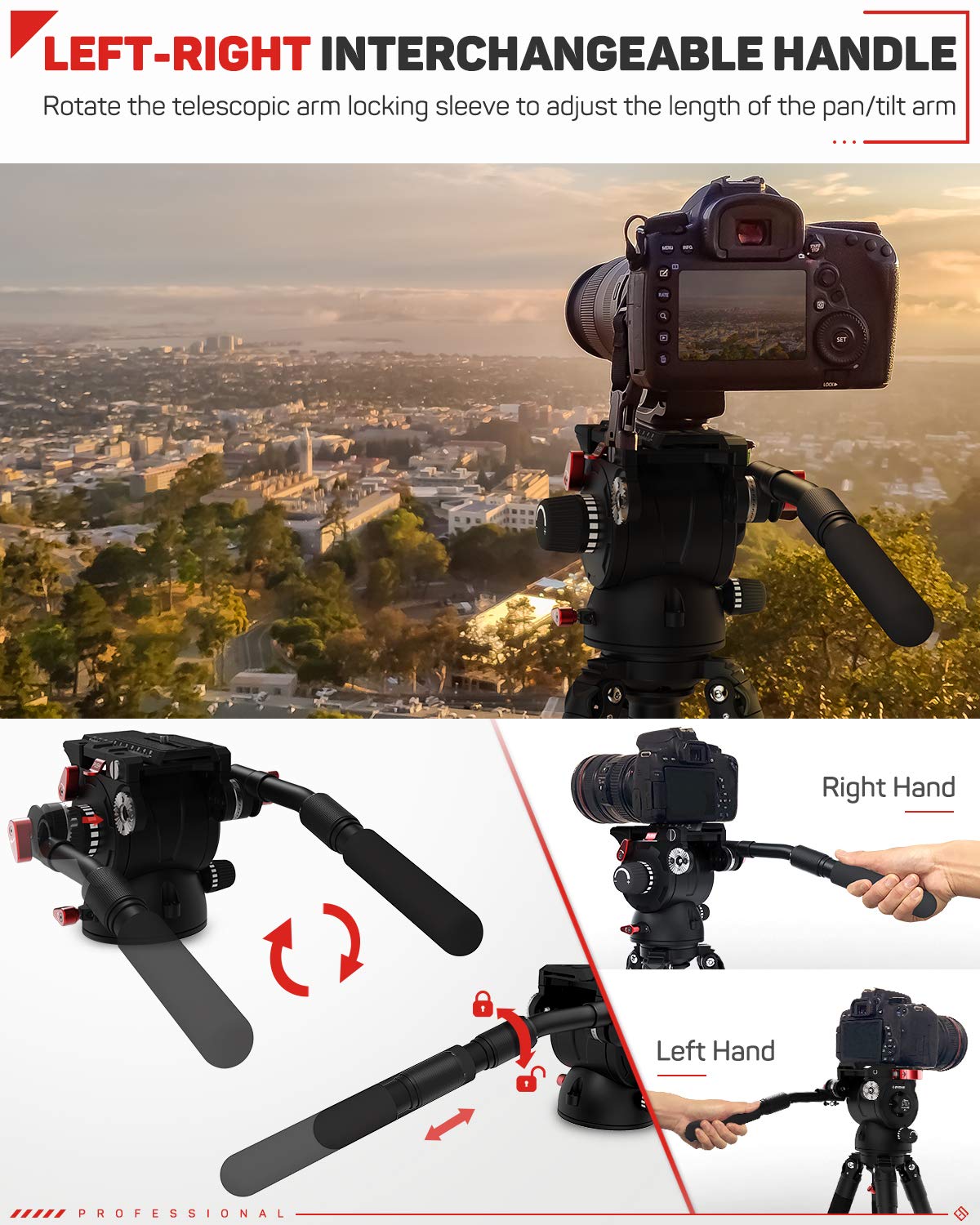 iFootage Professional Fluid Drag Pan Head Tripod for DSLR Cameras - Compatible with Canon, Nikon, Sony - Smooth 360° Panning with 1/4