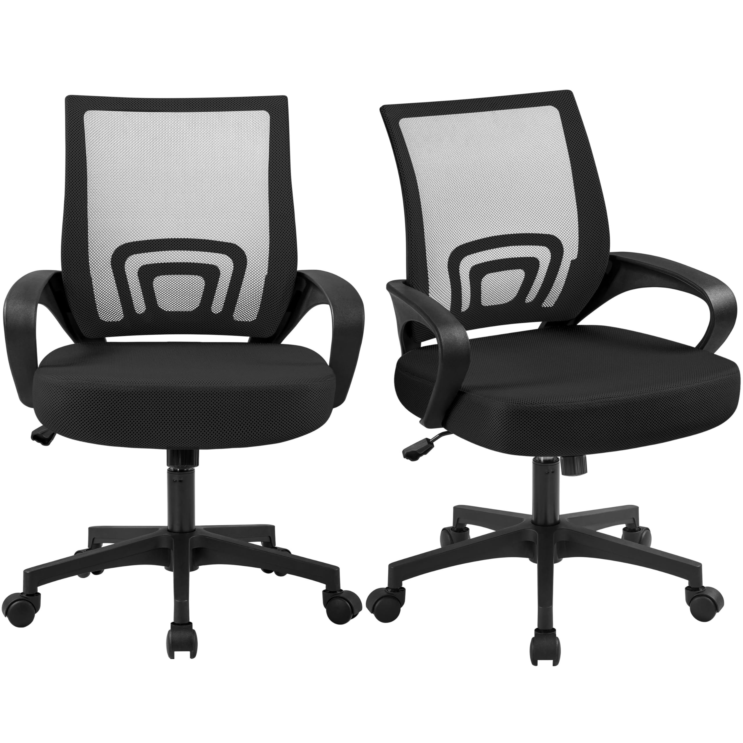 Yaheetech Ergonomic Office Chair - Mid Back Swivel Desk Chair with Lumbar Support, Adjustable Height & Armrests, Breathable Mesh Computer Chair (Black, 2-Pack) - Perfect for Home Office, Gaming & Workspaces