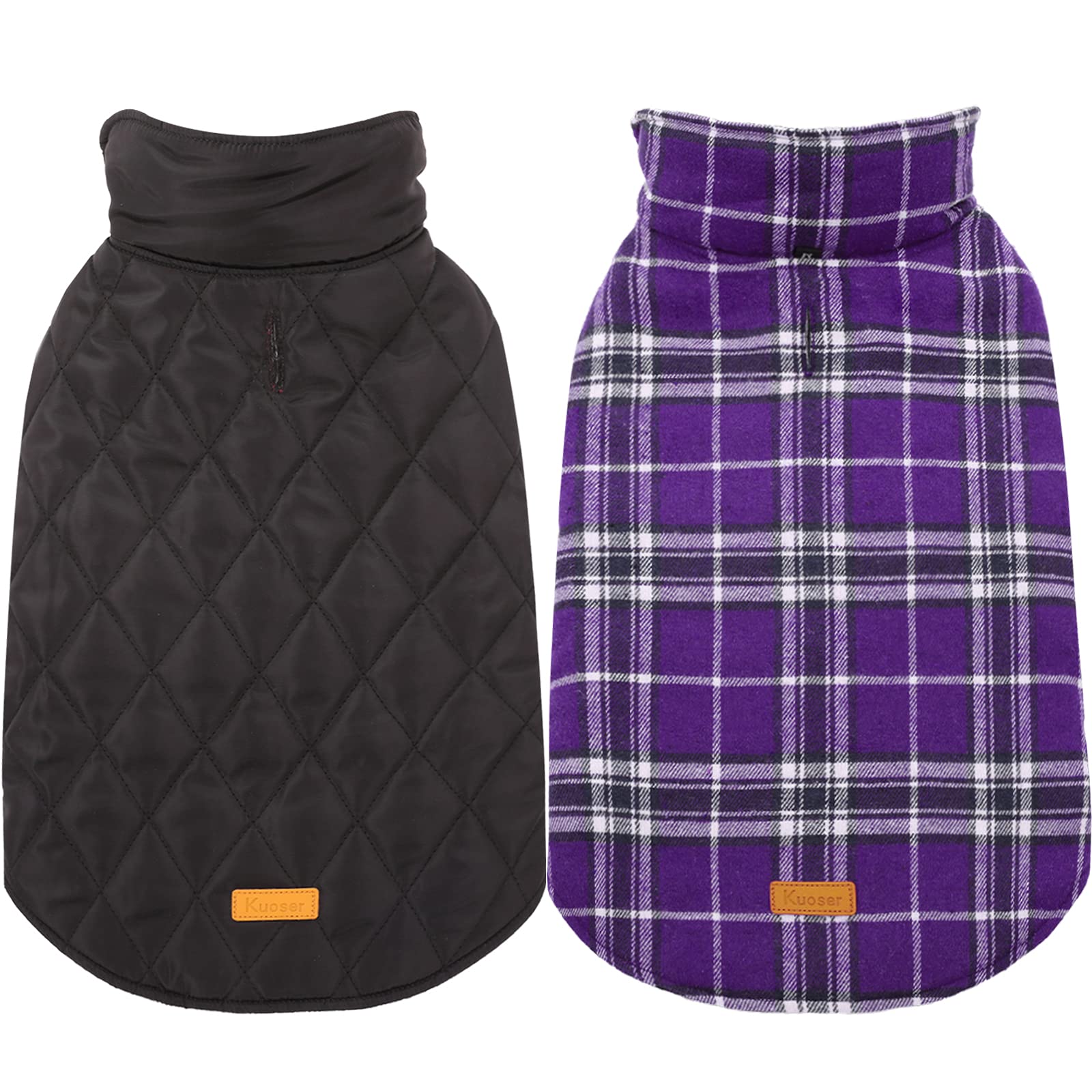 Kuoser Cozy Waterproof Windproof Reversible Plaid Dog Vest - Winter Coat for Small Medium Large Dogs (XXS-4XL) with Furry Collar - Warm Dog Jacket for Cold Weather - Perfect for Outdoor Walks & Winter Adventures - Purple XXL