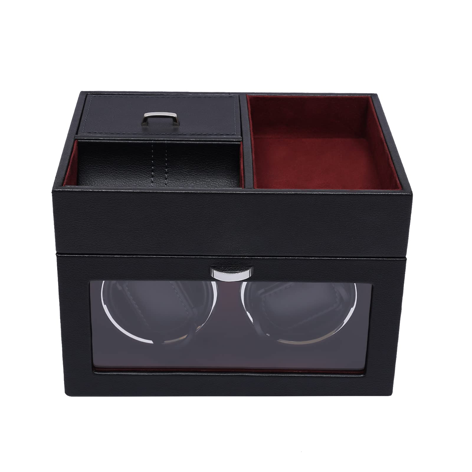 Premium SHZICMY Automatic Watch Winder Box - Dual Watch Storage with [Upgraded] Flexible Pillows, Jewelry Storage & Super Quiet Motor | LED Display & Velvet Lining (Red) | Perfect for Watch Collectors & Luxury Watch Maintenance at Home/Office