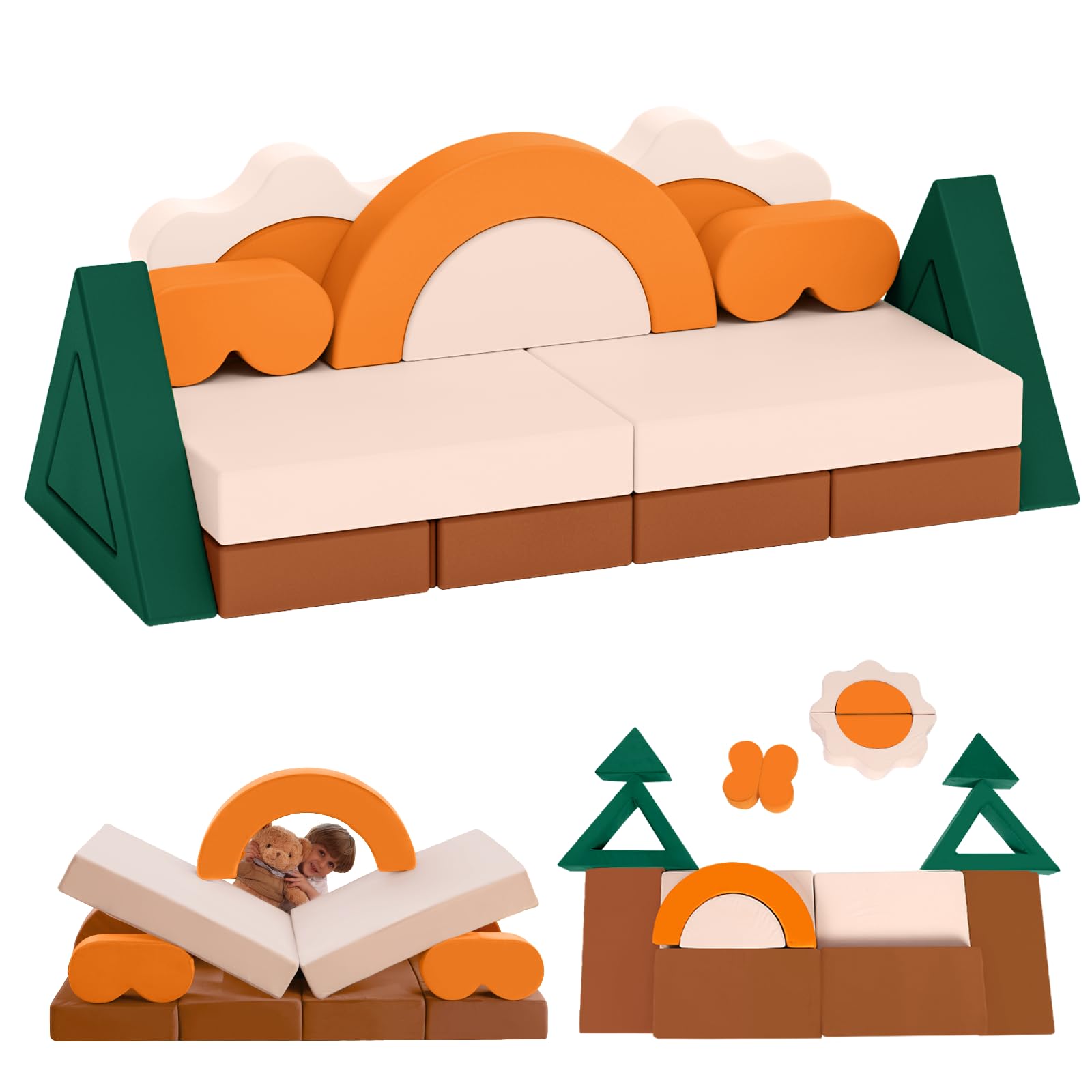 18PCS Modular Kids Play Couch - Jungle Theme Toddler Sofa with Foam Blocks for Building Forts | Convertible Play Couch for Boys & Girls | Multifunctional Kids Furniture for Playroom, Bedroom, Daycare | Perfect for Pretend Play, Nap Time & Indoor Activities