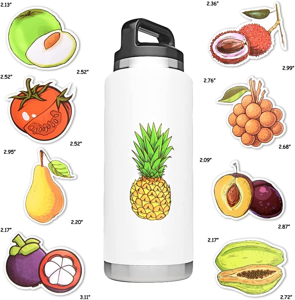 50 Pcs Cute Fruit & Vegetable Stickers for Kids - Water Bottle Decals, Scrapbooking Supplies, Laptop & Notebook Decor - Fun DIY Crafts for School, Home & Party