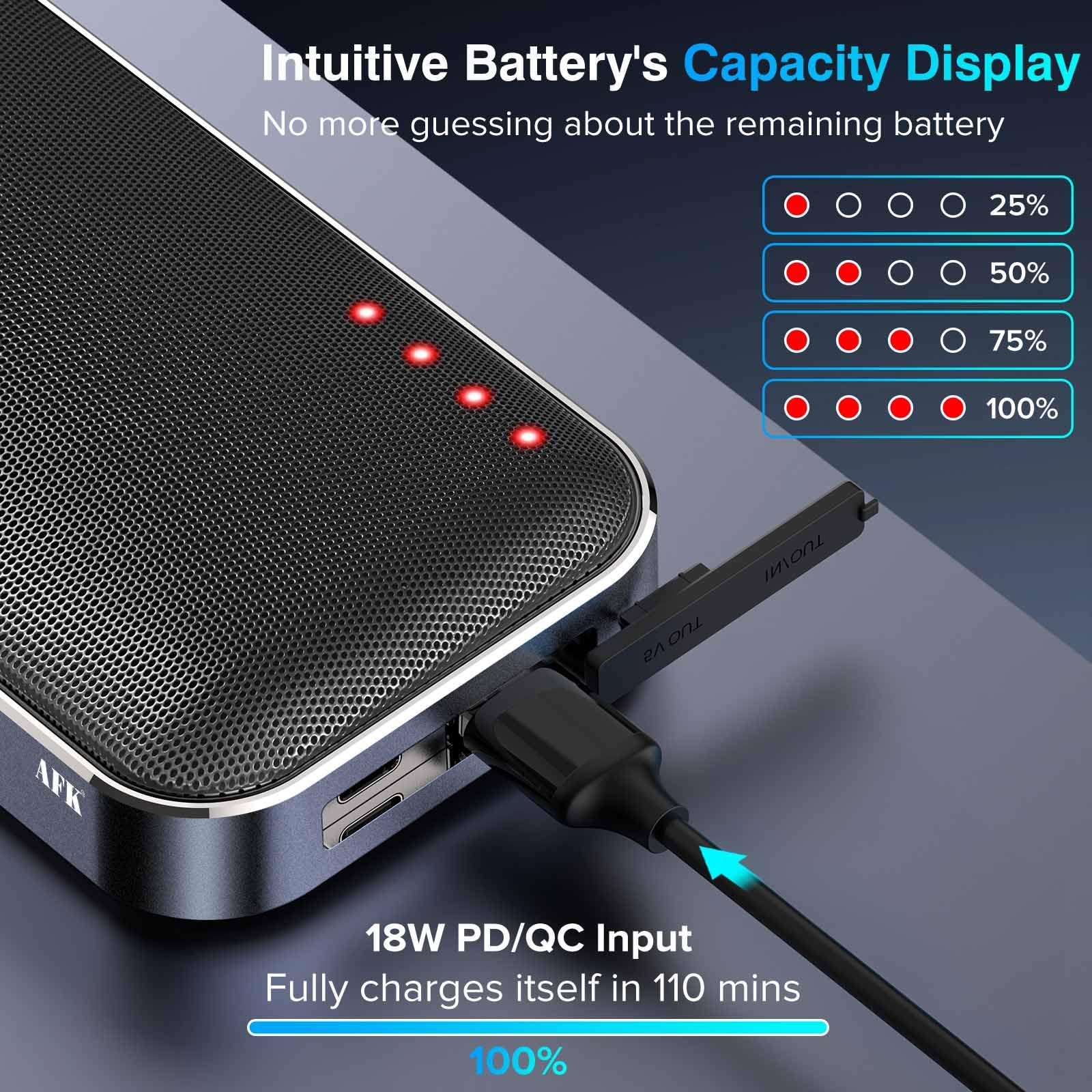 AFK 22.5W Fast Charging Power Bank with Bluetooth Speaker - Portable Charger with Dual USB Outputs for iPhone, Android & More - Perfect for Travel, Camping & Outdoor Adventures