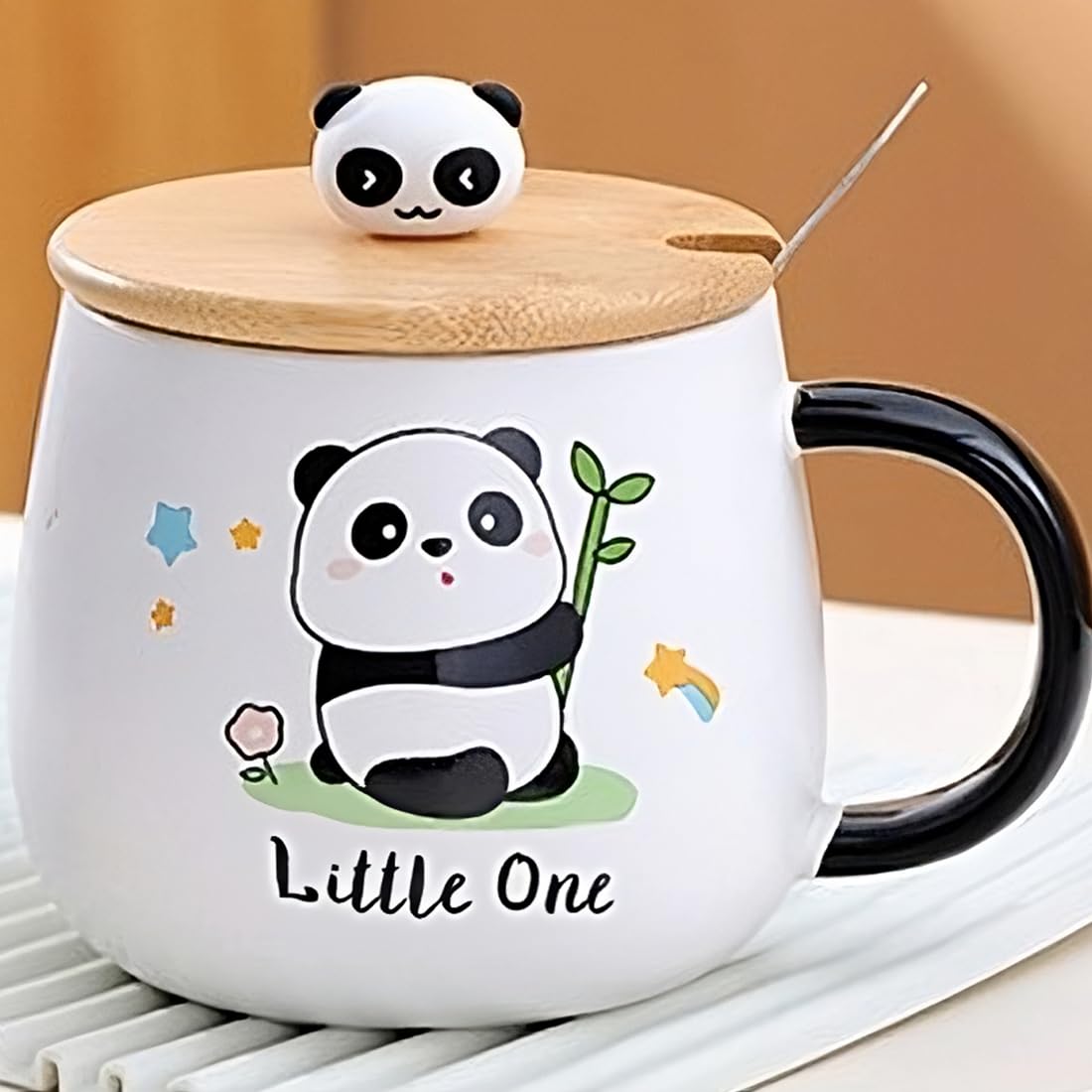 BonZeal 400ml Ceramic Panda Mug with Lid & Spoon - Cute Tea Coffee Cup for Girls, Kids, Panda Lovers - Perfect Birthday Gift for Daughter, Son, Sister & Friends (Ideal for Home, Office, School Use)