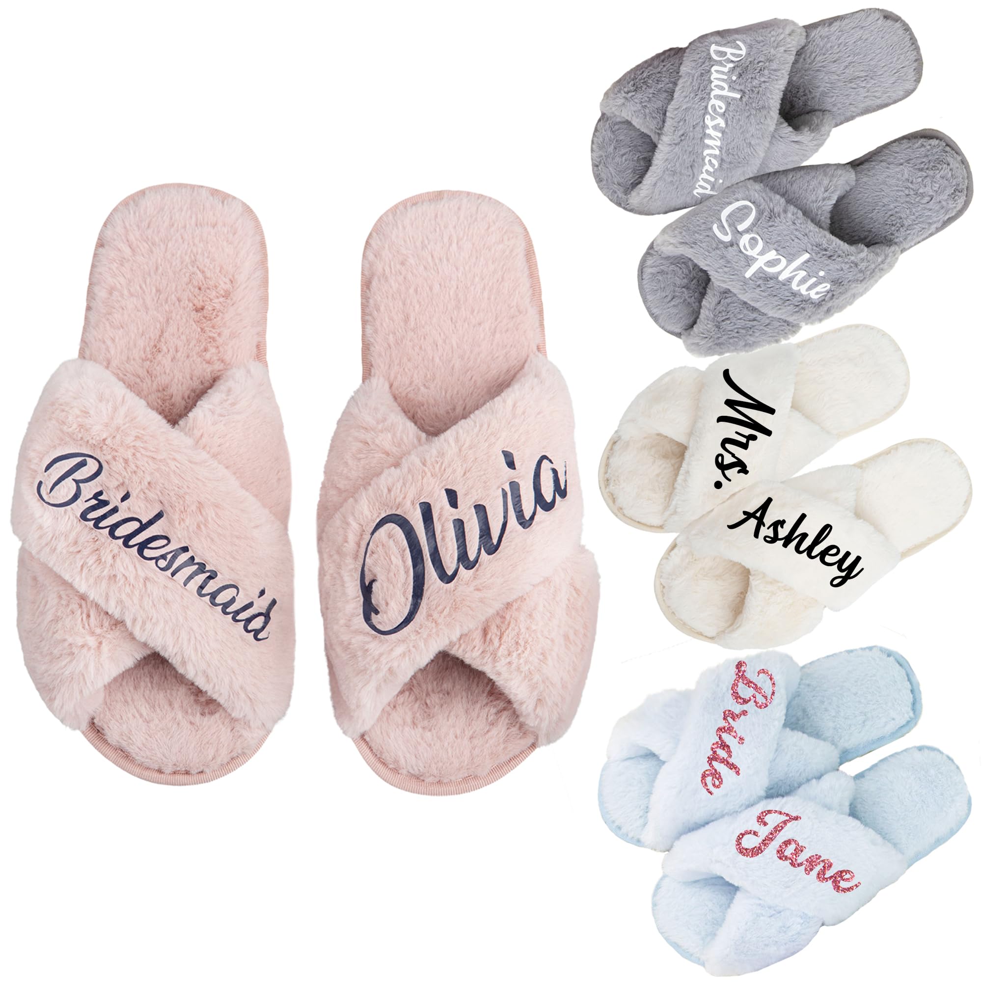 Personalized Bridal Slippers for Women - Soft Fuzzy Cross Band House Slides with Plush Fleece Lining - Custom Wedding, Bridesmaid & Birthday Gifts for Her - Perfect for Bridal Showers, Honeymoon & Cozy Home Relaxation