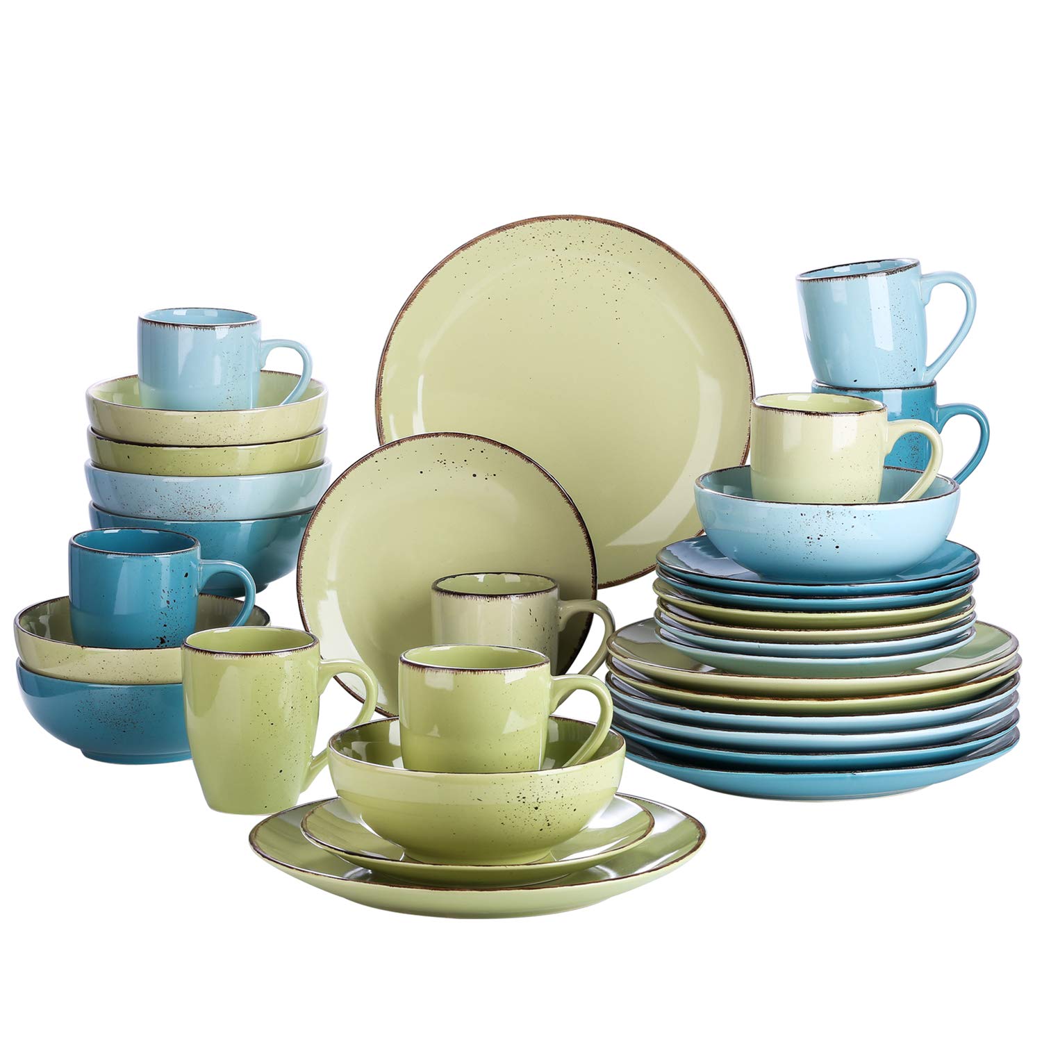 Vancasso Navia 32-Piece Stoneware Dinnerware Set - 8 Place Settings with Dinner Plates, Salad Plates, Bowls & Mugs - Durable Spray Spot Pattern in Multi-Color - Perfect for Family Dinners, Parties & Restaurant Use