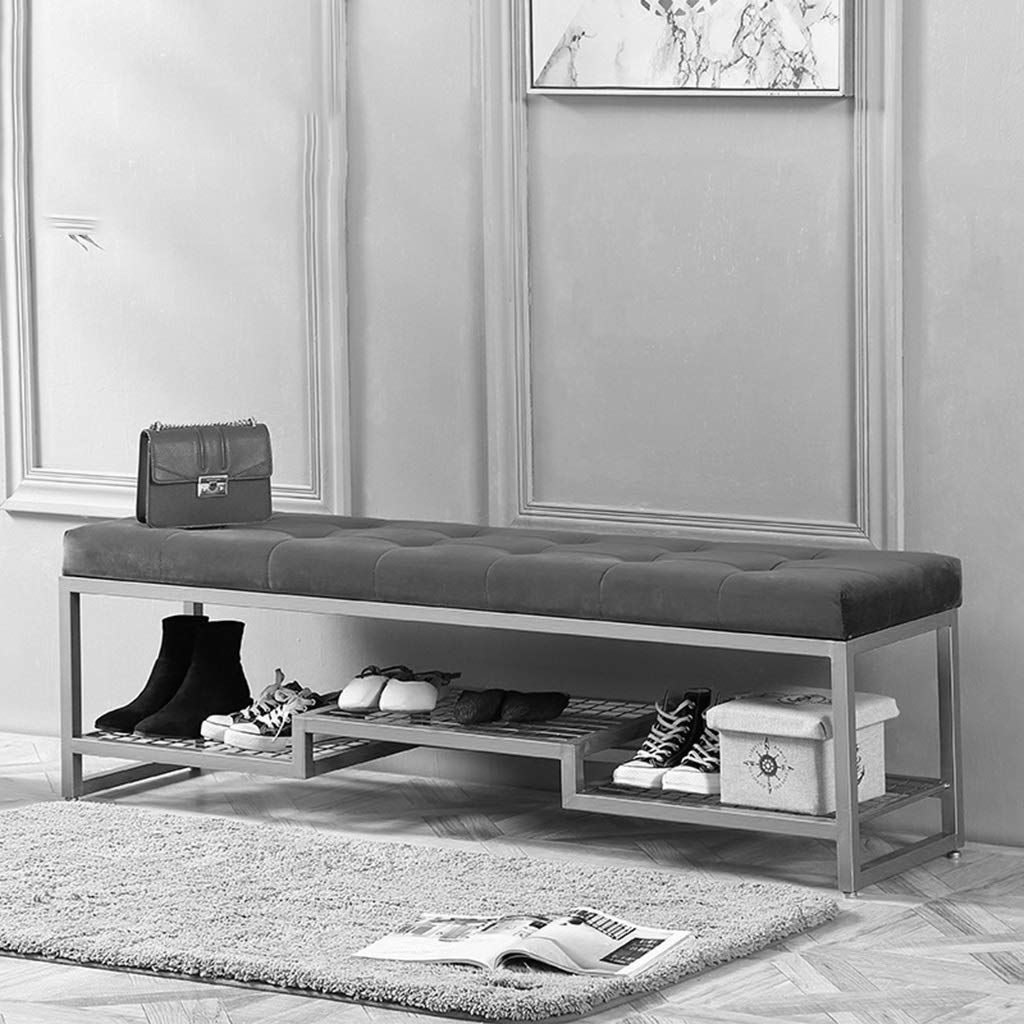 Nordic Shoe Cabinet Bench with Cushioned Door - 100x20x45cm Gray Storage Stool for Bedroom Entryway & Hallway Organization