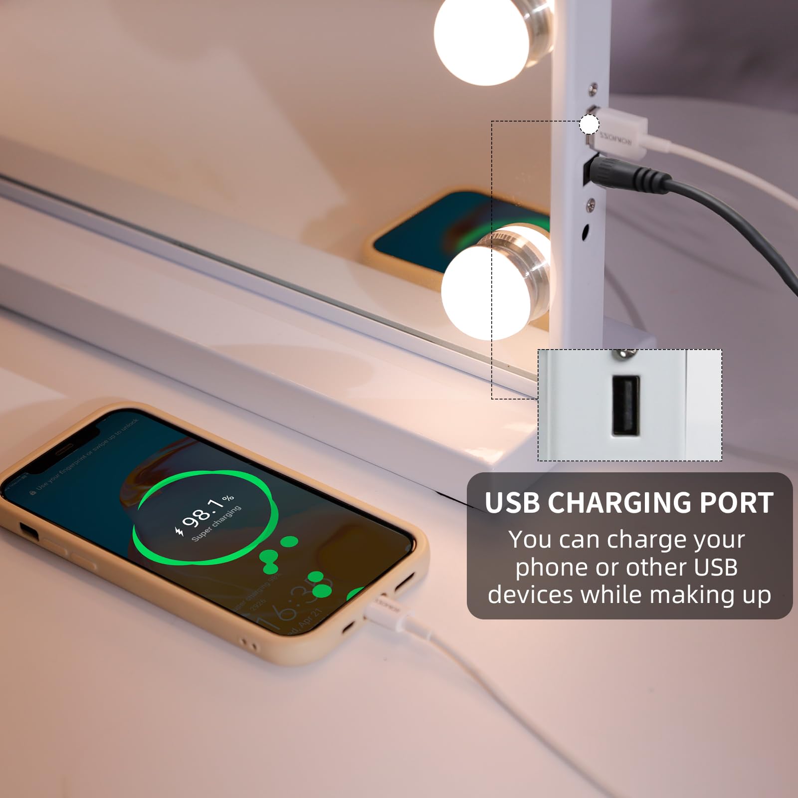 Premium Hollywood Vanity Mirror with Bluetooth, USB Charging & Touch Control - 15