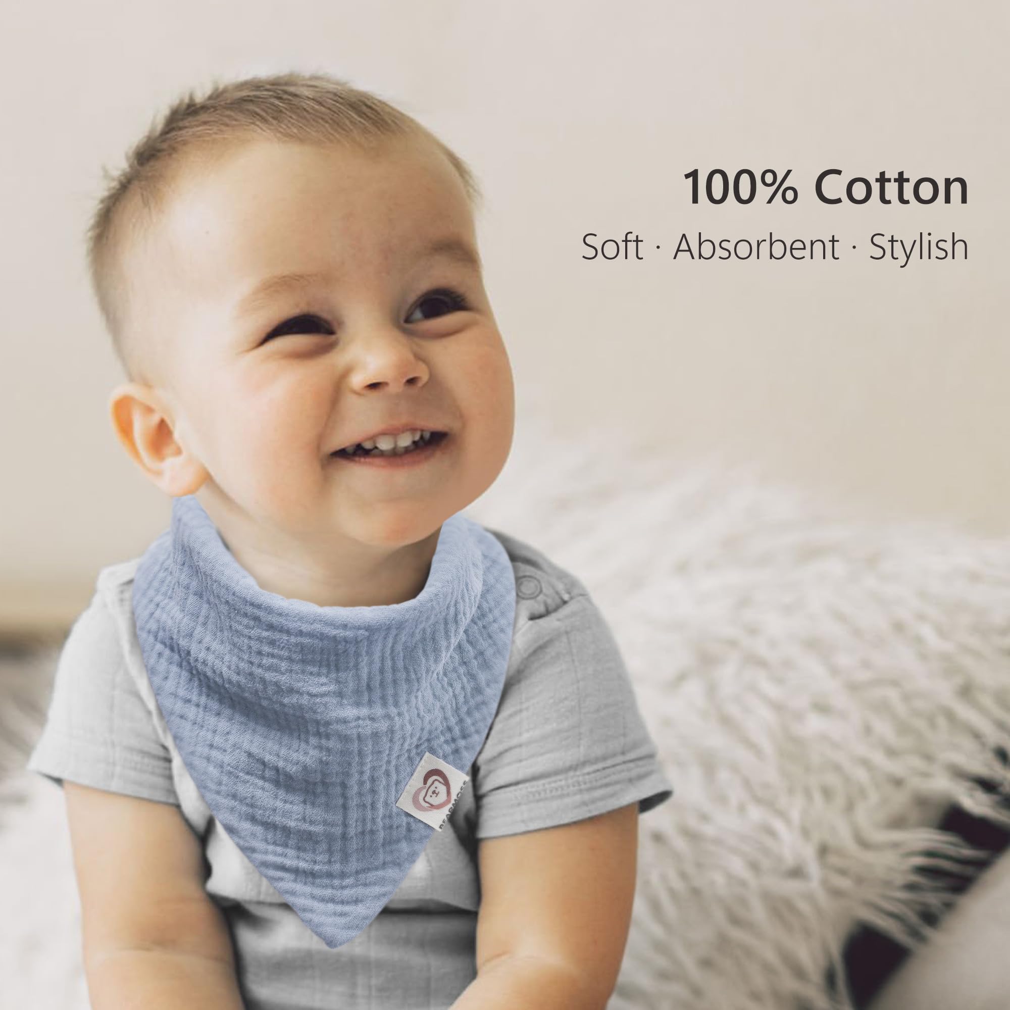 Bearmoss 100% Cotton Muslin Baby Bibs 6-Pack - Soft Absorbent Drool Bibs for Newborns, Infants & Toddlers - Unisex Bandana Bibs for Boys & Girls - Perfect for Teething, Feeding & Everyday Use